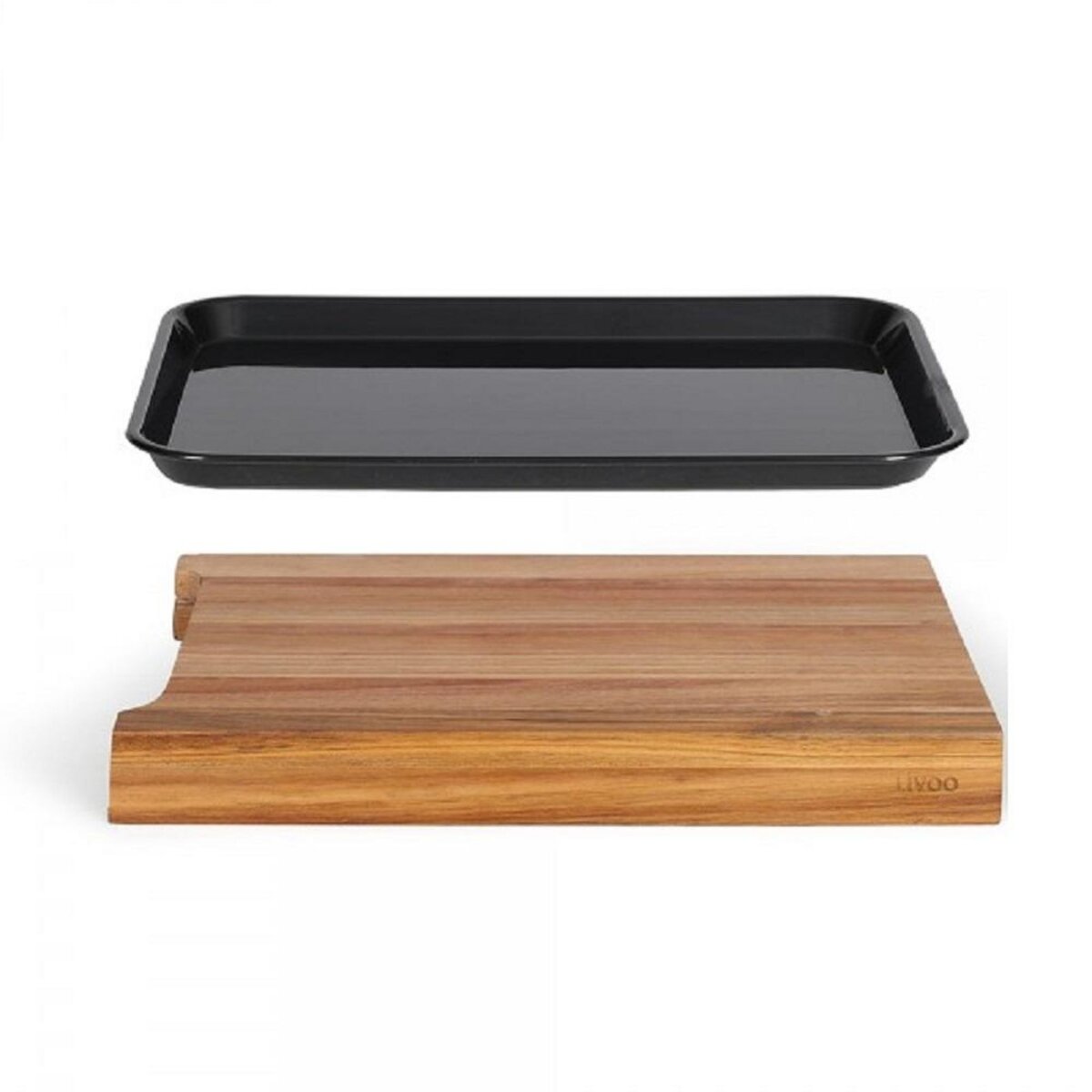 LIVOO Planche à découper bois 36.5x27.5cm + bac récupérateur - MES155