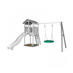 Axi House AXI Structure de jeu Beach Tower avec 1 balancoire siege nid rond Blanc Gris avec Toboggan Blanc