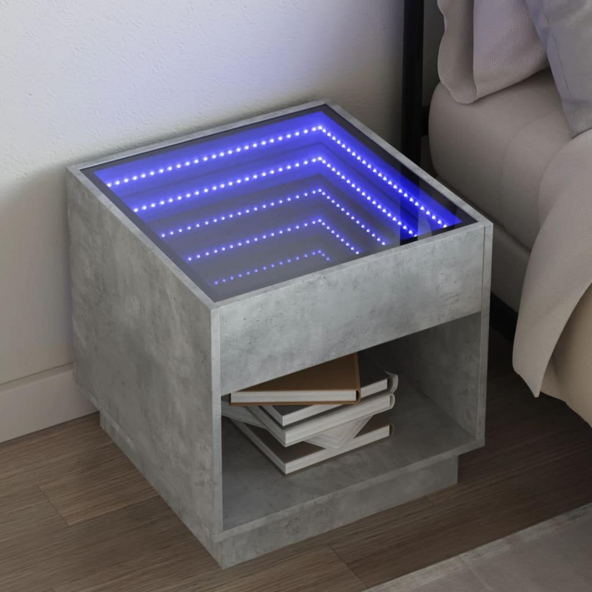 VIDAXL Table de chevet avec LED infini gris beton 50x50x50 cm