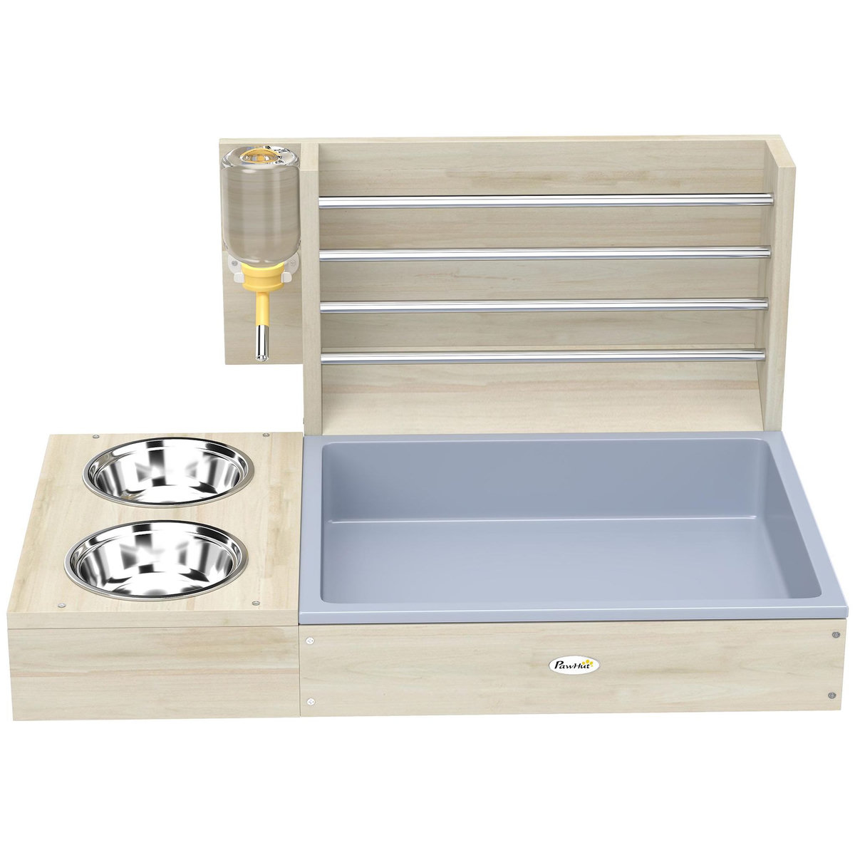 PAWHUT Station mangeoire 3 en 1 pour lapins et cochon d'Inde - râtelier à foin - bois naturel