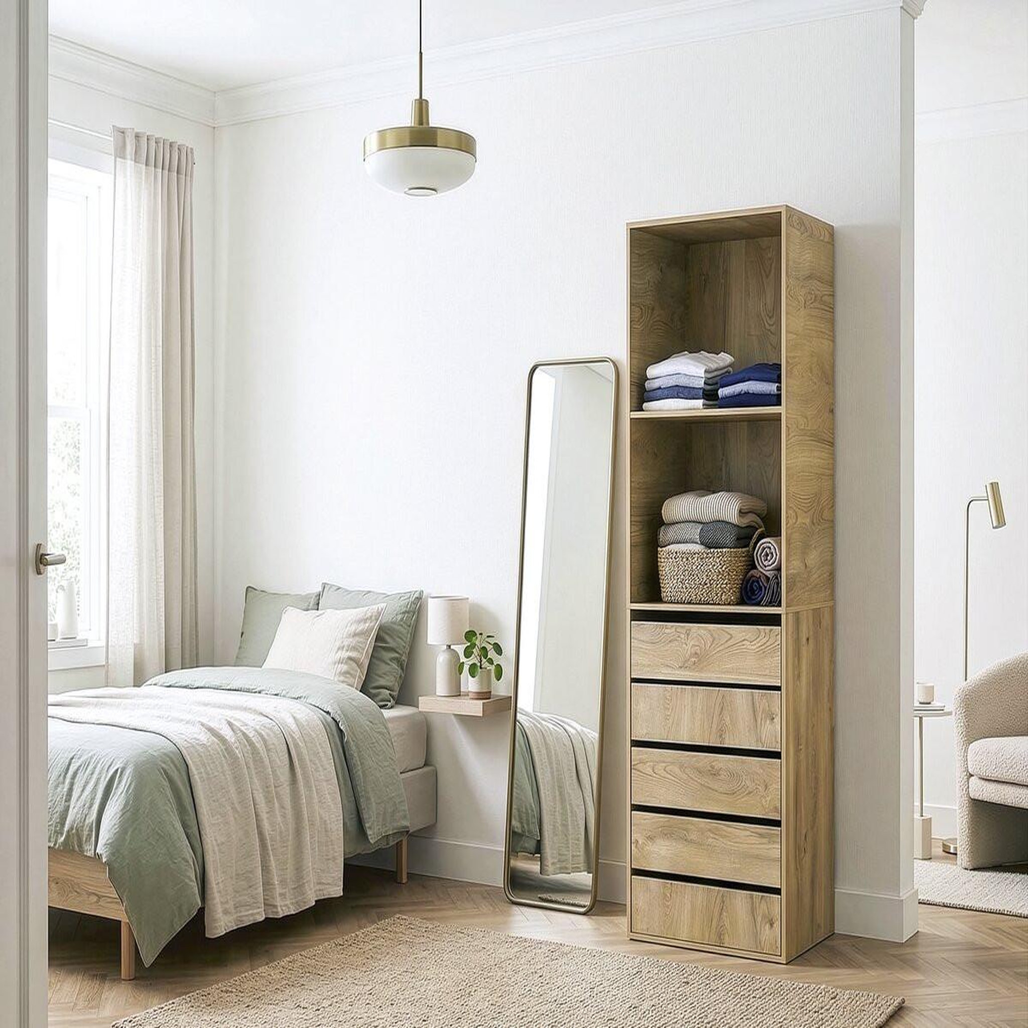 Voir la diapositive 2 : Habitat et Jardin Armoire avec 5 tiroirs et 2 étagères  opéra  - 60 x 45 x 180 cm - beige