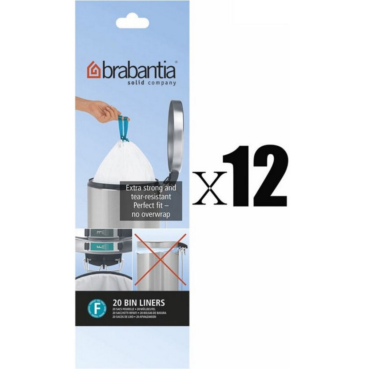 BRABANTIA Lot de 12 rouleaux de 10 sacs poubelles h 50 60l bra