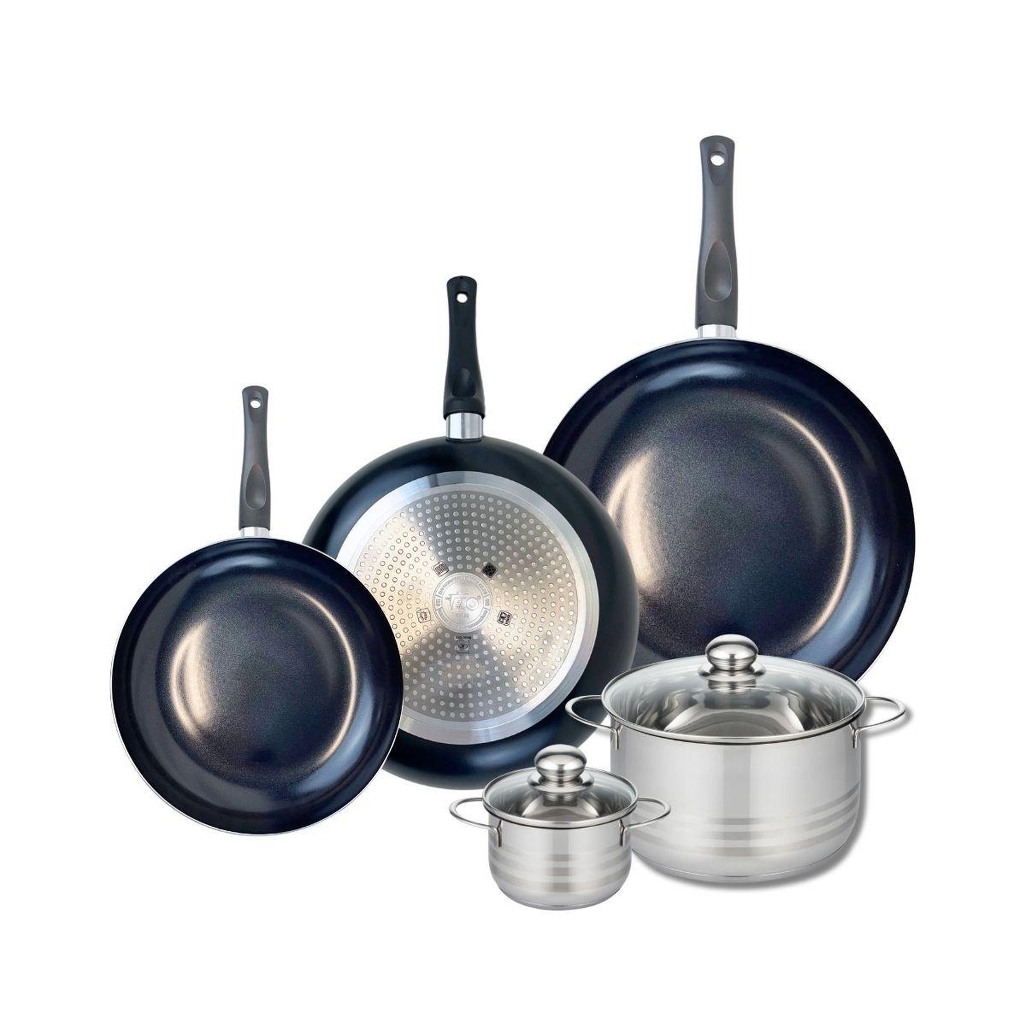 ELO Ensemble de 3 poêles de cuisson 24, 28 et 32 cm et 2 faitouts 12 et 20 cm elo prima brillant