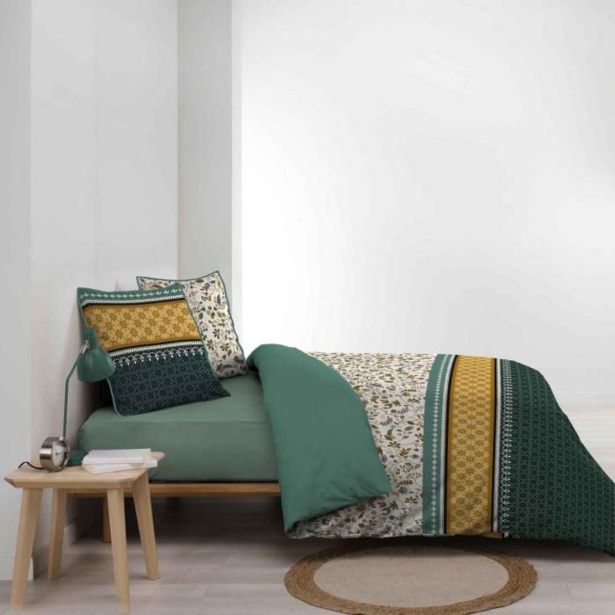 Paris Prix Parure de Lit 3 Pièces  Fleurine  260x240cm Vert