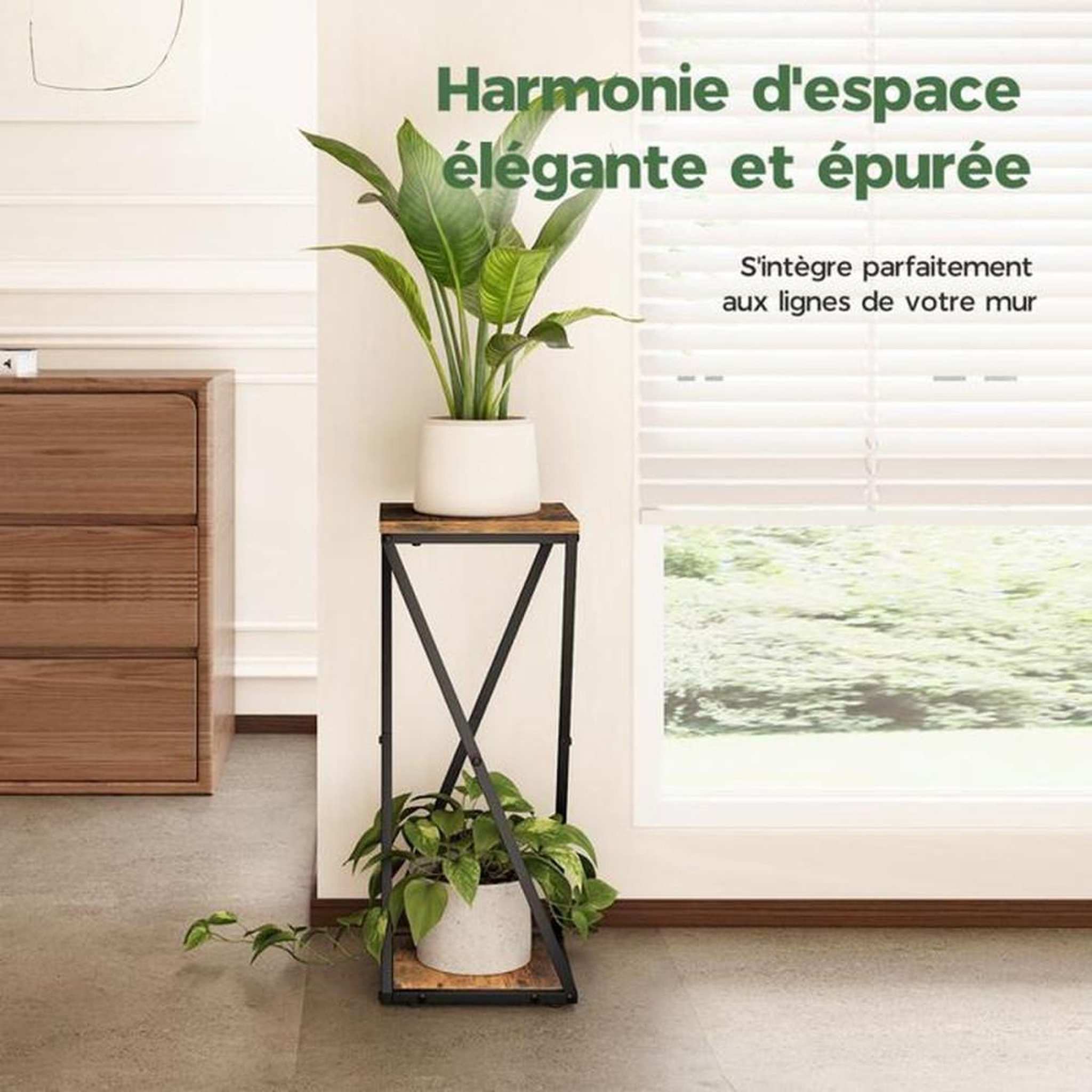Voir la diapositive 4 : Présentoir d'angle à 2 niveaux pour plantes BAMWORLD brun 26 x 26 x 63 cm