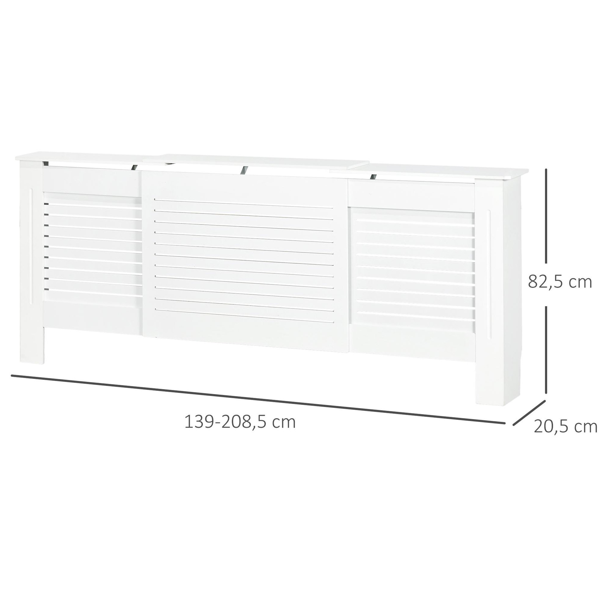 Voir la diapositive 3 : HOMCOM Cache-radiateur design contemporain longueur extensible 139-208,5L x 20,5I x 82,5H cm MDF blanc