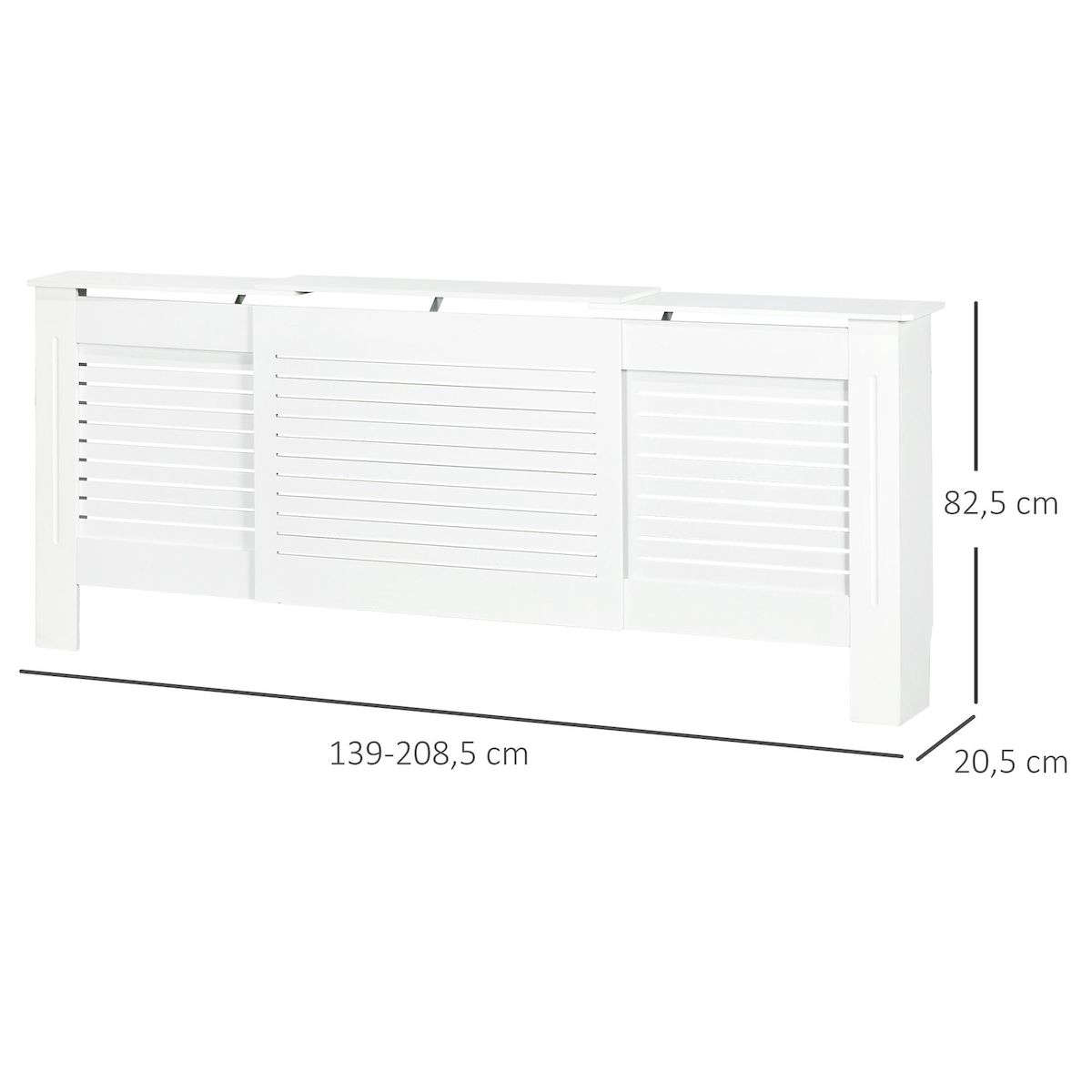 HOMCOM Cache-radiateur design contemporain longueur extensible 139-208,5L x 20,5I x 82,5H cm MDF blanc