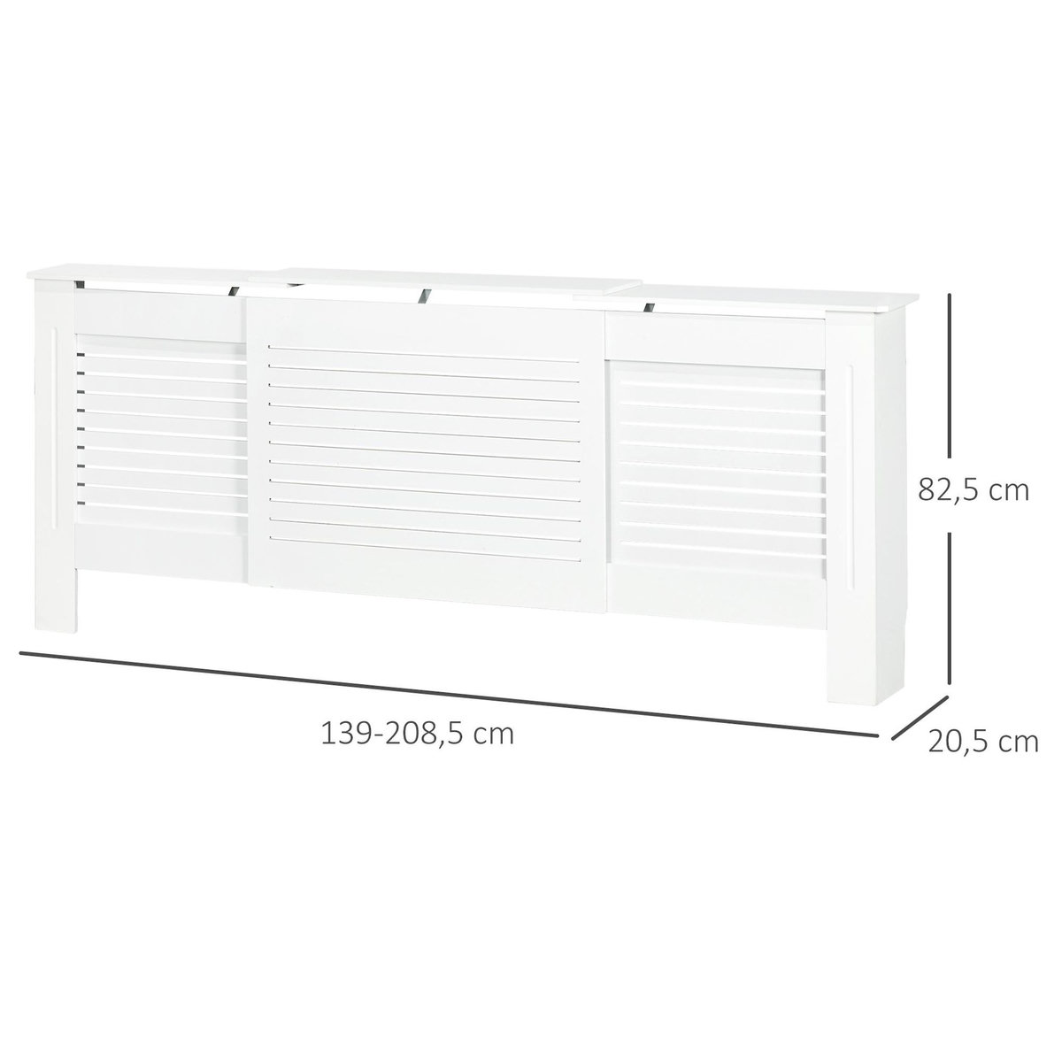 HOMCOM Cache-radiateur design contemporain longueur extensible 139-208,5L x 20,5I x 82,5H cm MDF blanc