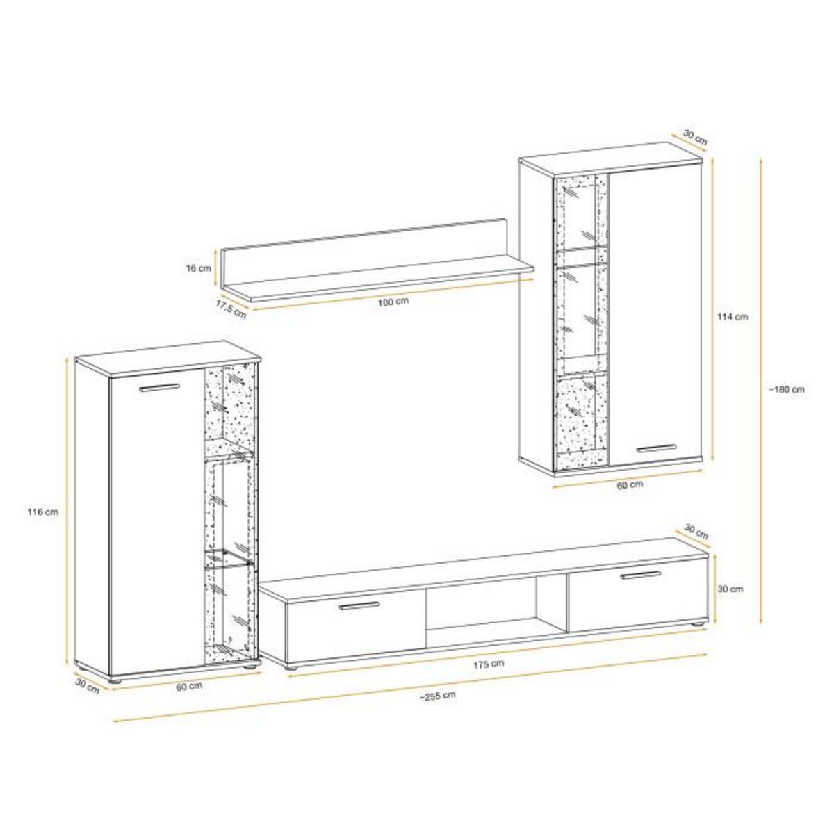Paris Prix Ensemble Meuble TV Design  Wow  255cm Blanc & Noir