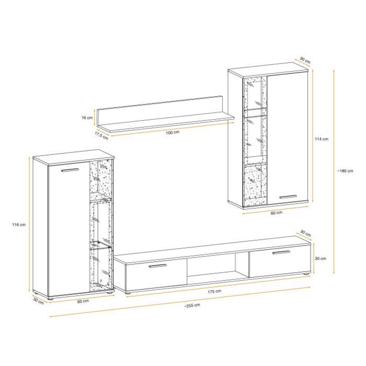 Paris Prix Ensemble Meuble TV Design  Wow  255cm Blanc & Noir
