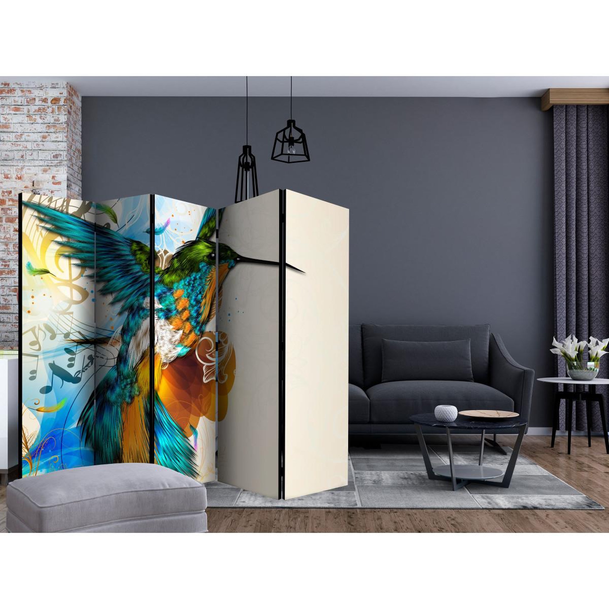 Voir la diapositive 2 : Paris Prix Paravent 5 volets  marvelous bird  172x225cm