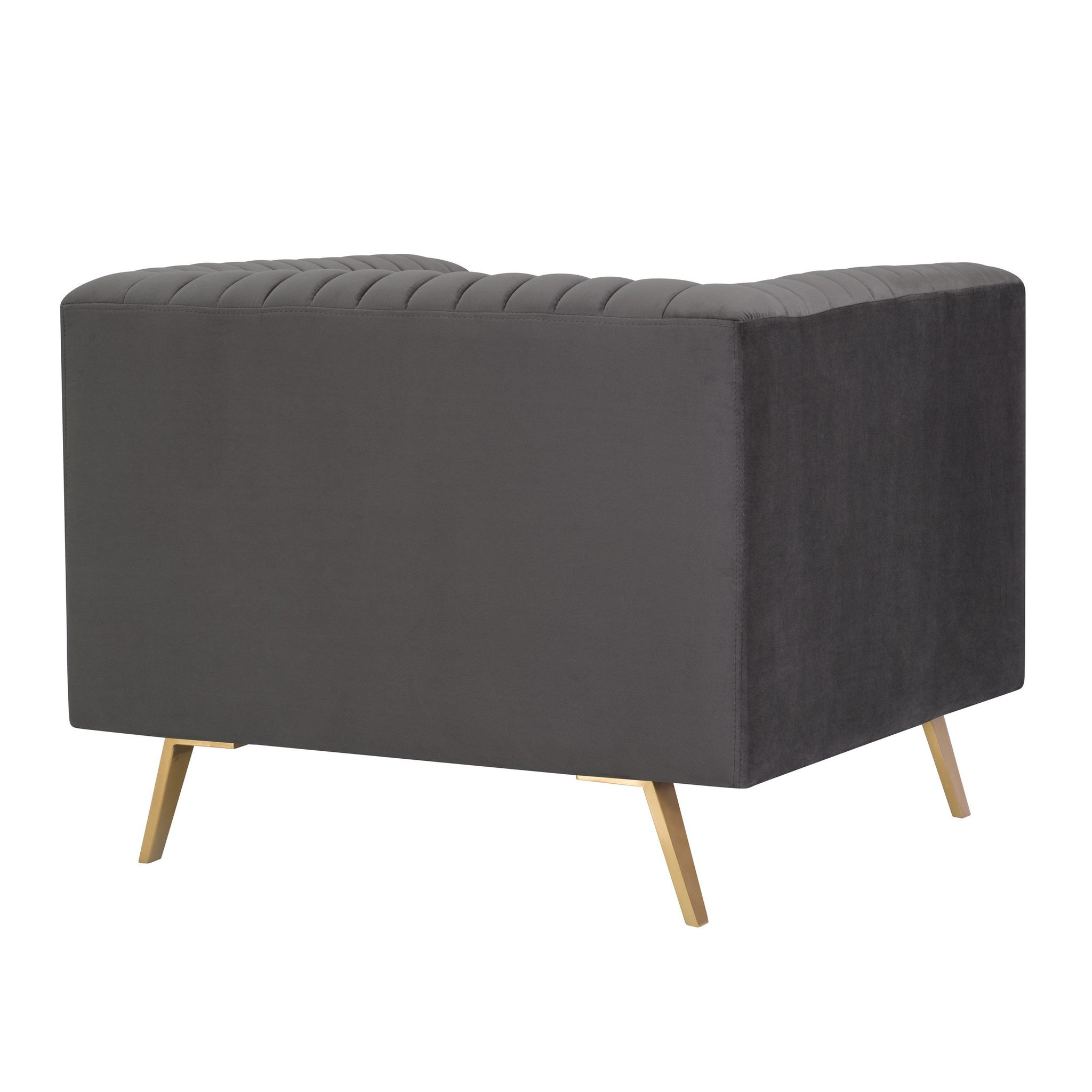 Voir la diapositive 5 : MAISON PAVANE Fauteuil en velours gris et pieds en métal doré-gatsby