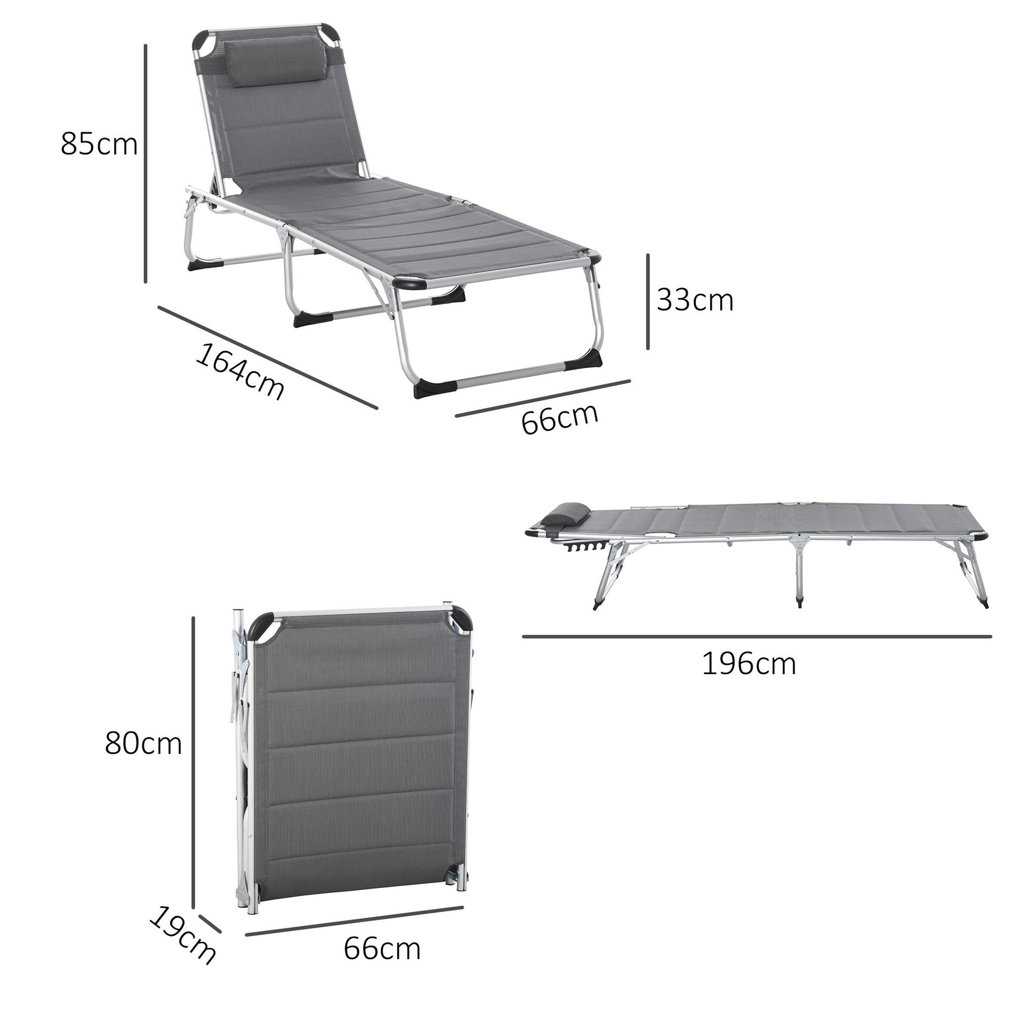 Voir la diapositive 3 : OUTSUNNY Bain de soleil transat pliable dossier réglable multi-positions matelassage tétière alu textilène gris