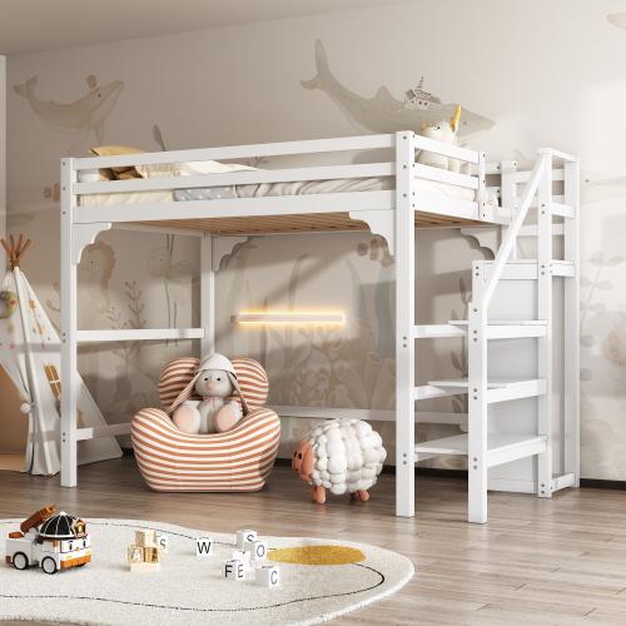 Voir la diapositive 4 : MERAX Lit mezzanine 140x200 cm coloris blanc pin