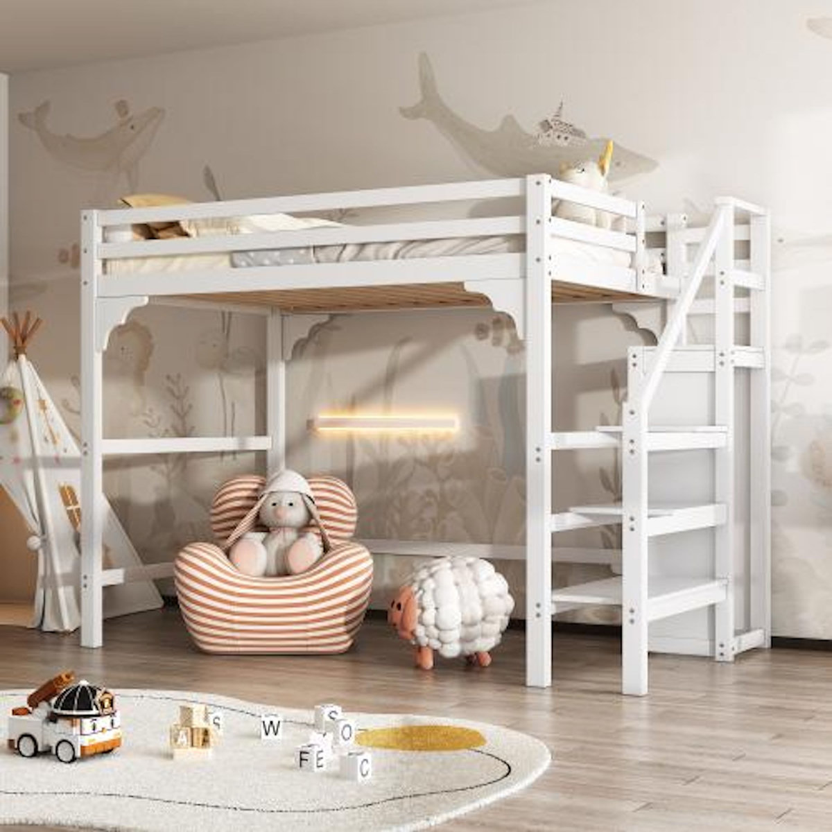 MERAX Lit mezzanine 140x200 cm coloris blanc pin
