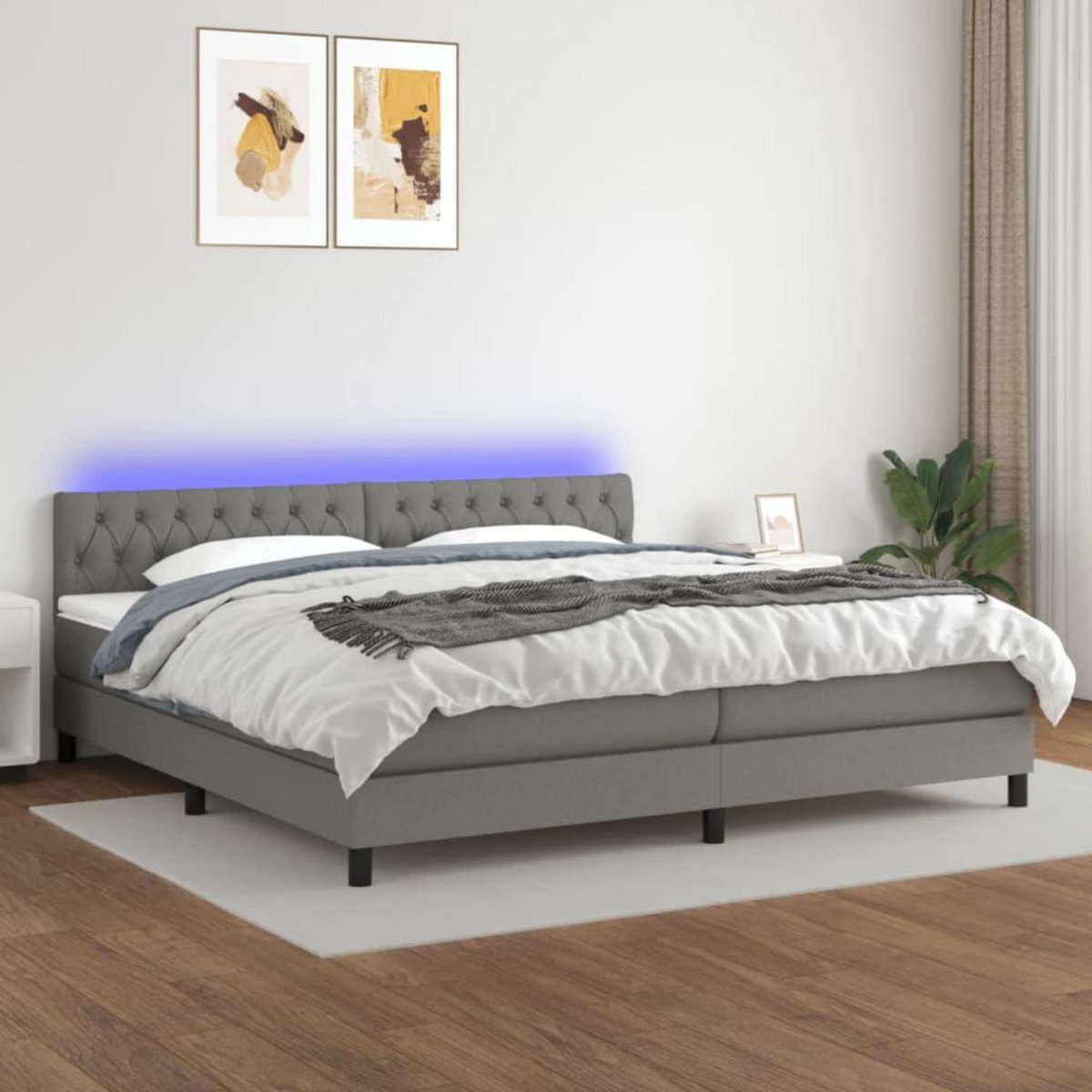 VIDAXL Sommier a lattes de lit et matelas et LED Gris fonce 200x200 cm