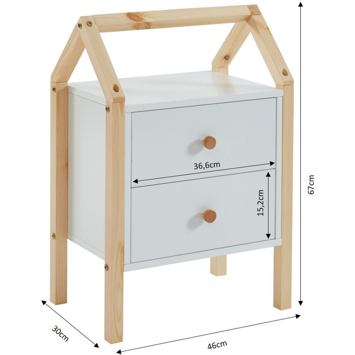 Table de chevet enfant  2 tiroirs L46cm CLEM
