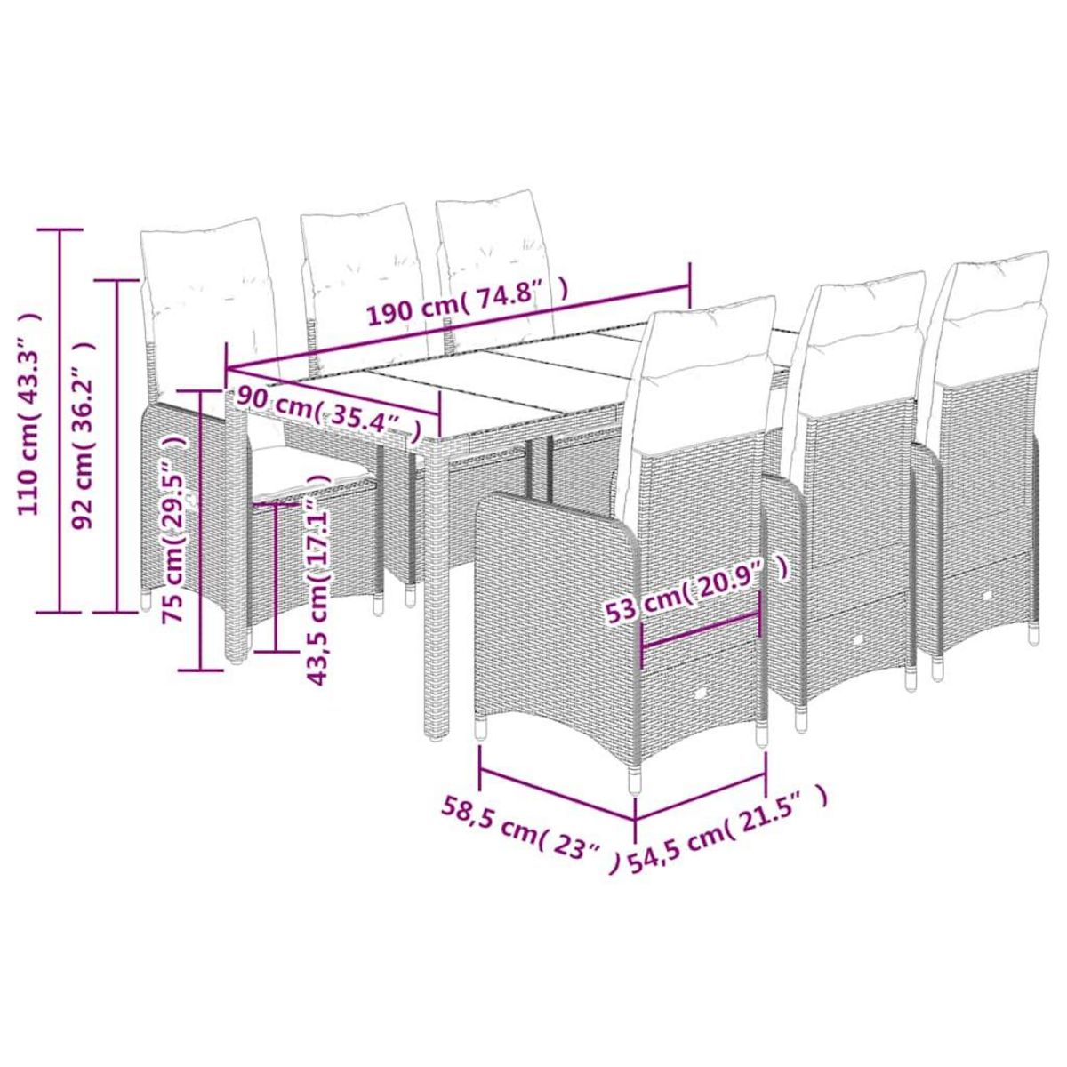 VIDAXL Ensemble de bistro de jardin 7 pcs coussins noir poly rotin
