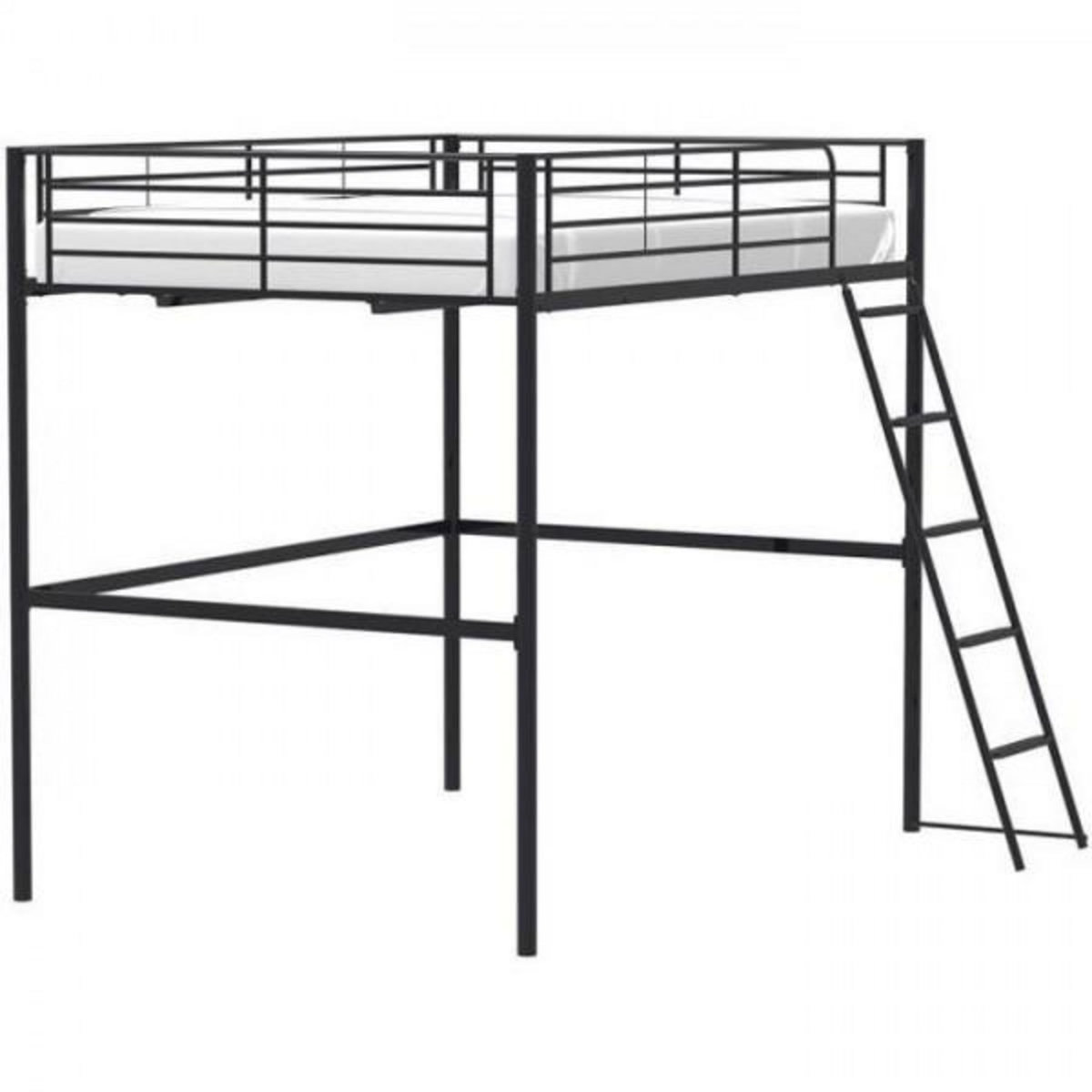 MARKET24 Lit mezzanine en métal ELIOT - Noir - Sommier inclus - 140 x 200 cm