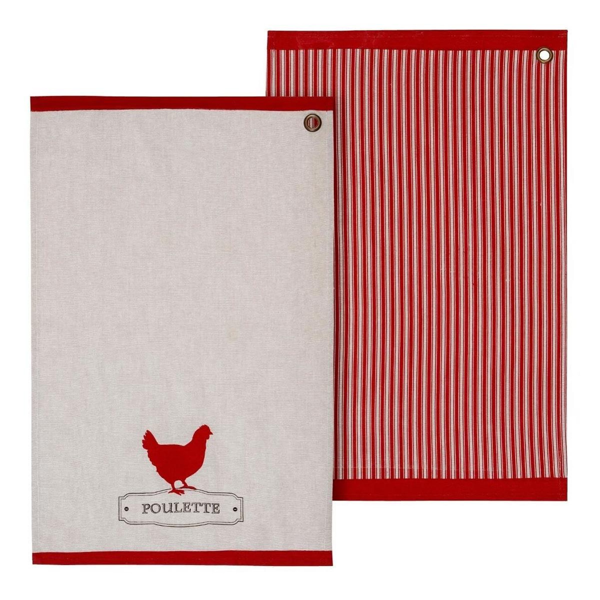 Voir la diapositive 2 : ATMOSPHERA Lot de 2 torchons de cuisine  poulette  70cm multicolore