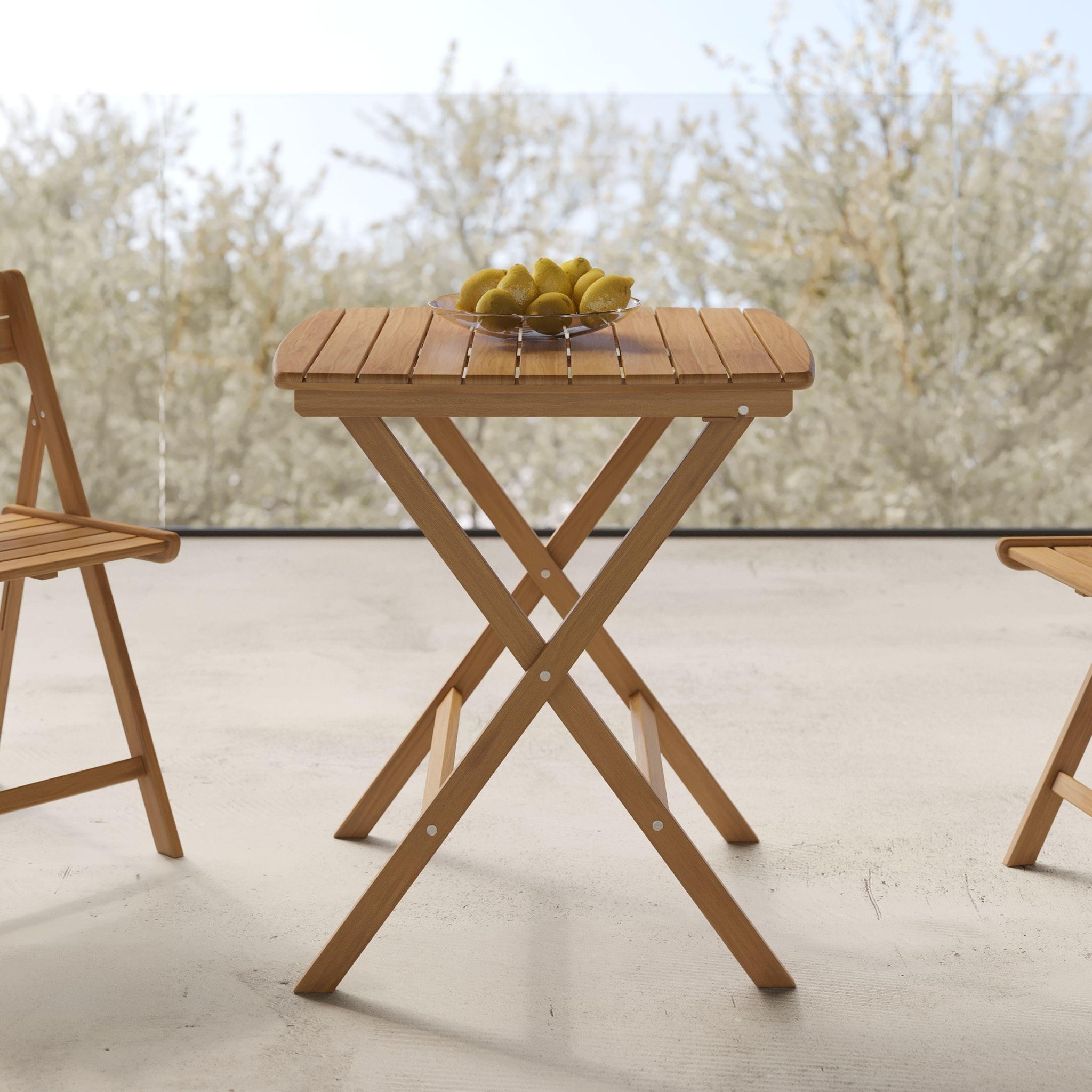 Voir la diapositive 2 : MAISON PAVANE Table de jardin pliante carrée en bois d'acacia huilé 2 personnes-siquijor