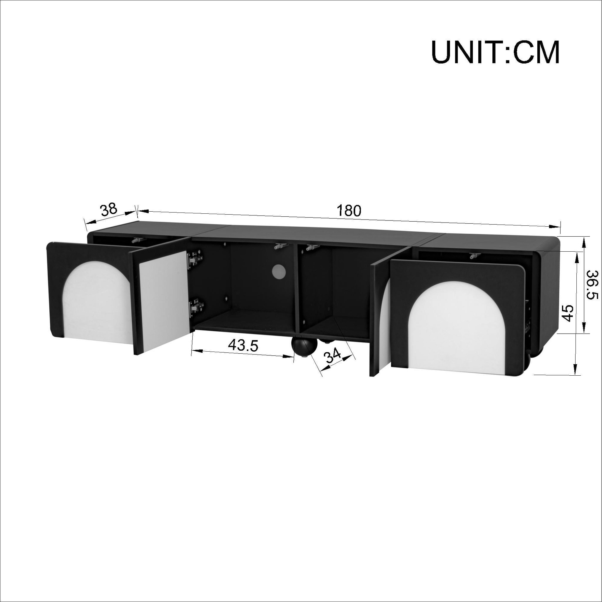 Voir la diapositive 3 : MERAX Meuble tv noir+blanc 180 cm mdf