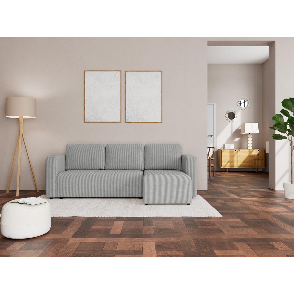 BEST MOBILIER Canopy - canapé d'angle réversible 4 places convertible avec coffre en velours côtelé