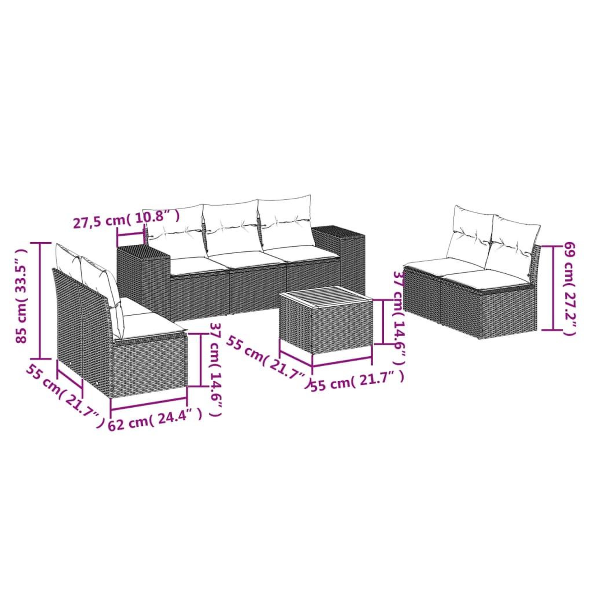 Voir la diapositive 4 : VIDAXL Salon de jardin 8 pcs avec coussins gris resine tressee