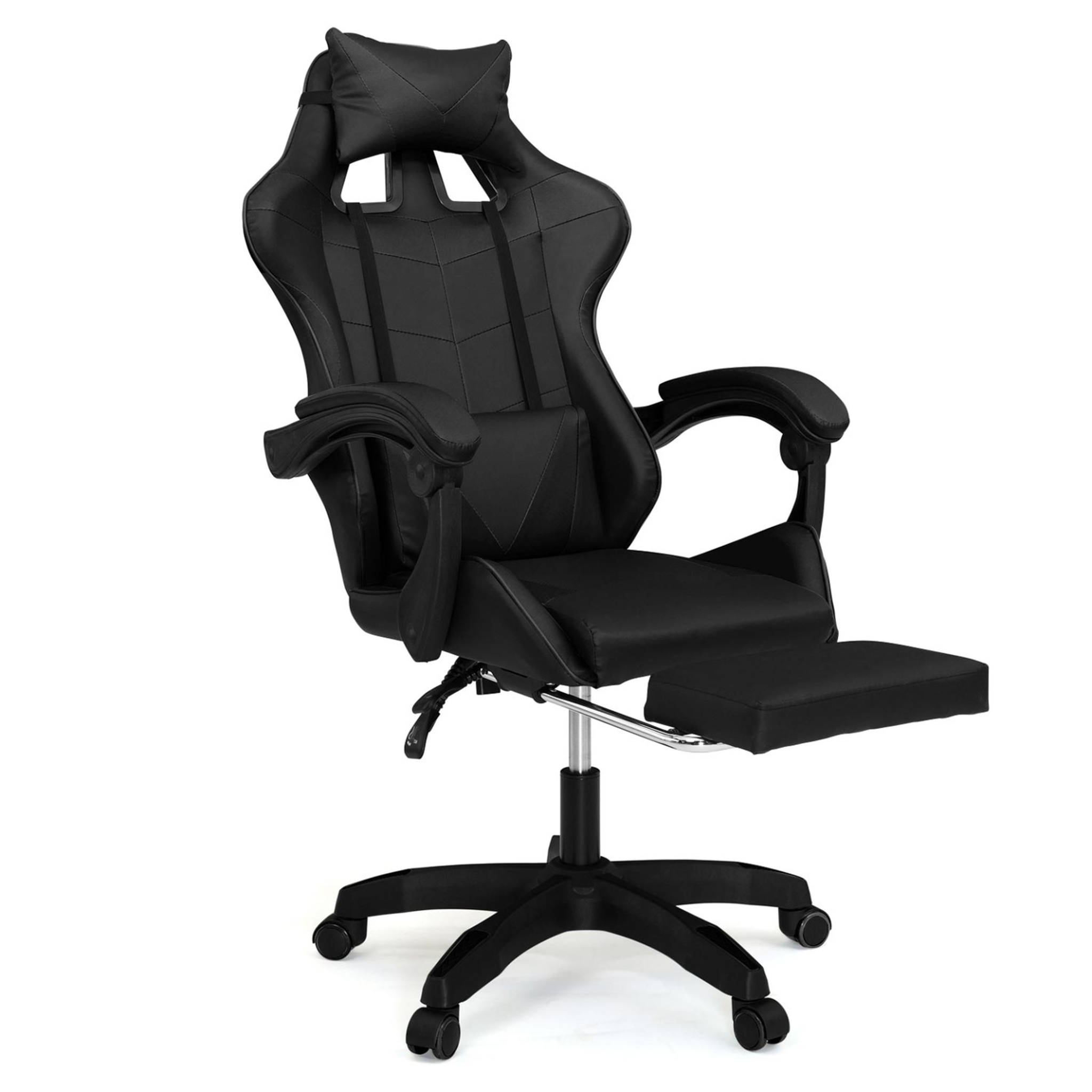 ID MARKET Fauteuil de gaming alex réglable avec repose-pied, coussin de tête et coussin lombaire noir
