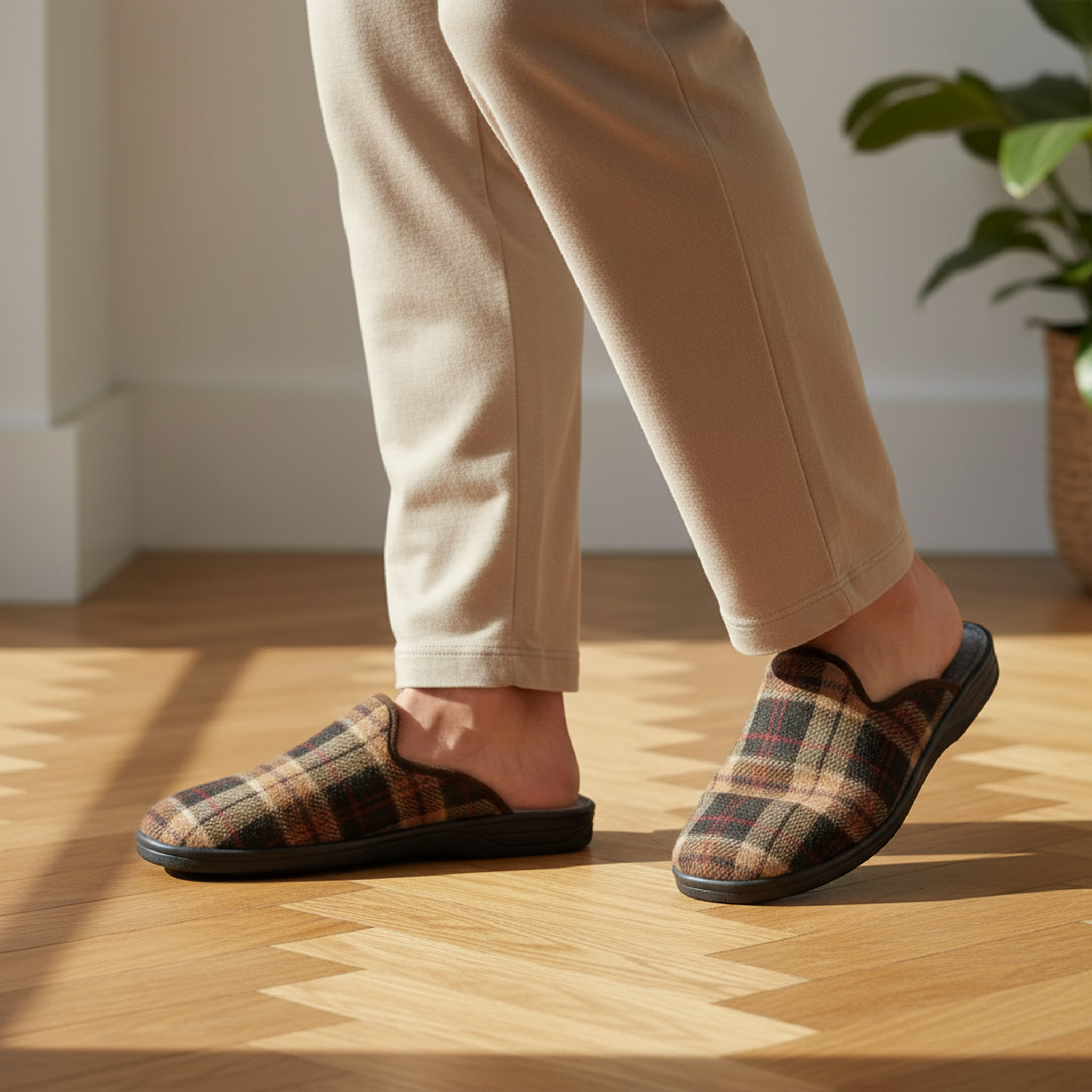 Voir la diapositive 2 : OZABI Ozabi pantoufles mules homme fabriquées en espagne, tige jacquard écossais