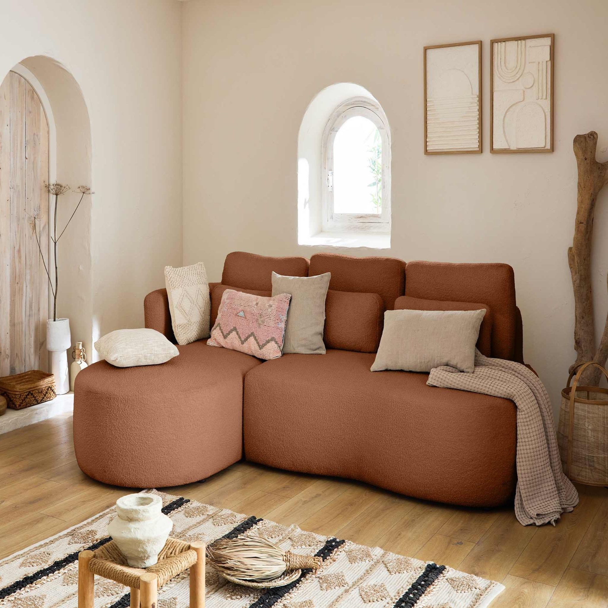 Voir la diapositive 5 : BEST MOBILIER Mahina - canapé d'angle gauche - 4 places - convertible avec coffre - en tissu bouclette