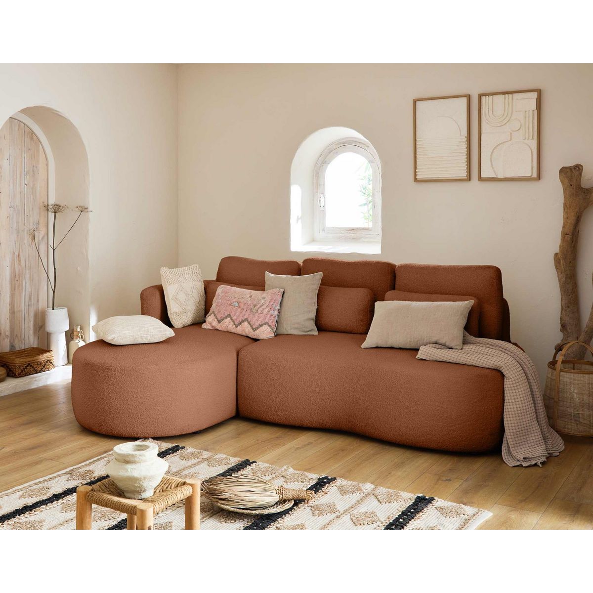 LISA DESIGN Mahina - canapé d'angle gauche - 4 places - convertible avec coffre - en tissu bouclette