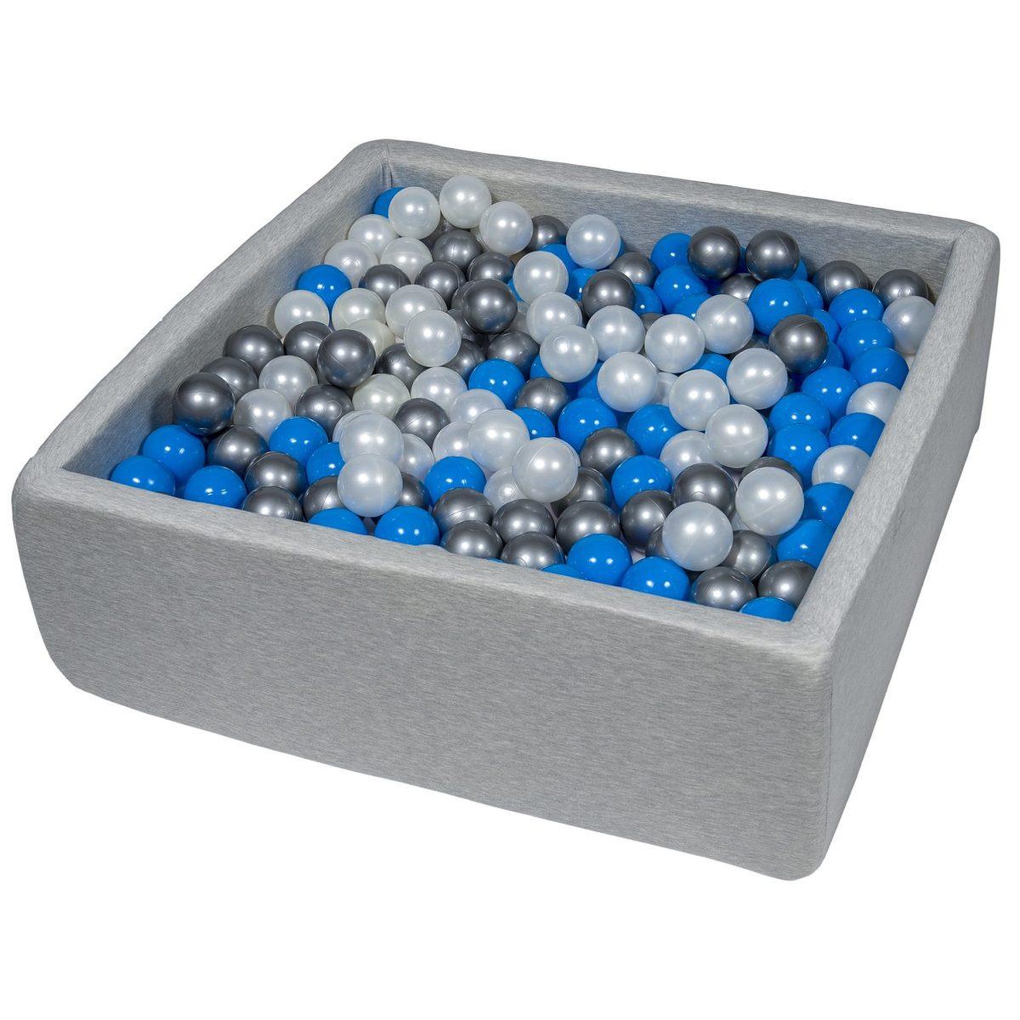 VELINDA Piscine à balles pour enfant,  90x90 cm, aire de jeu + 450 balles perle, bleu, argent