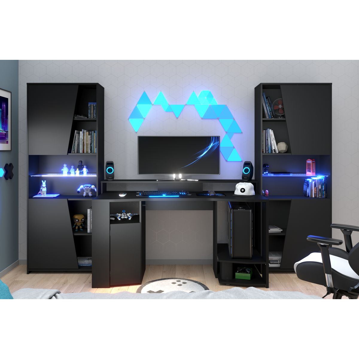 Ensemble Bureau gaming  + 2 bibliothèques avec leds  XENON