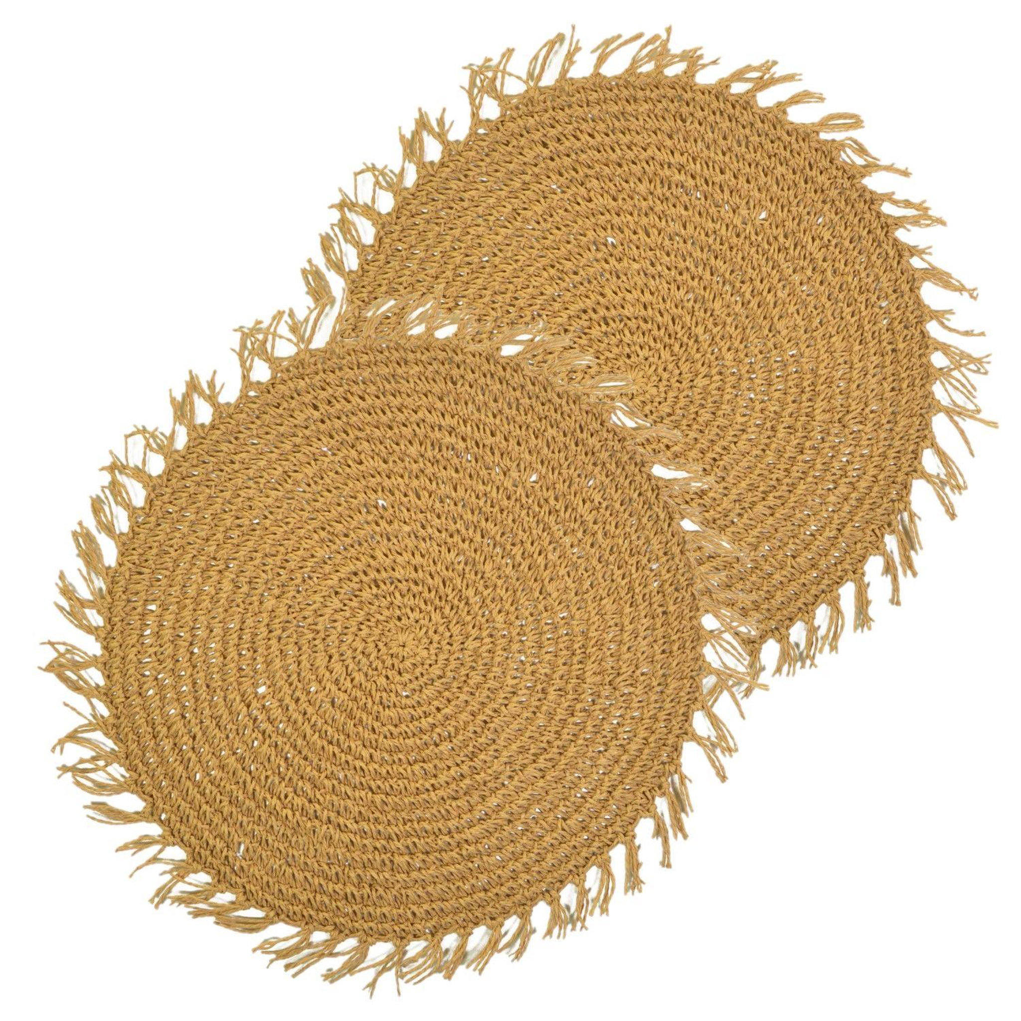 HABITABLE Lot de 2 sets de tables ronds en jute FILI. Coloris disponibles : Noir