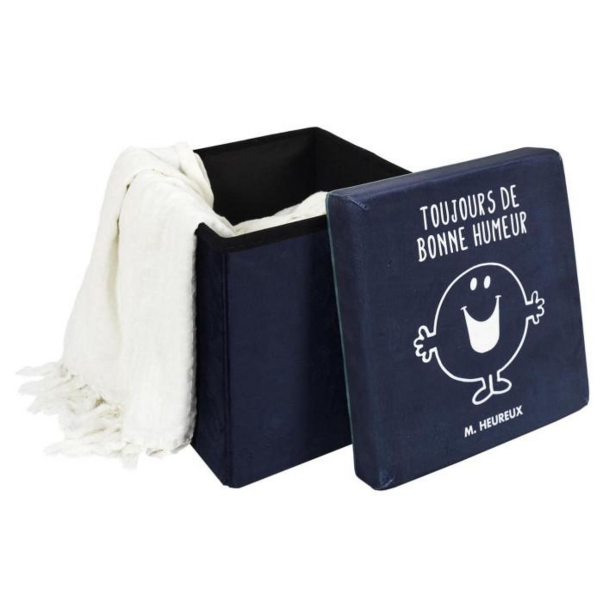 Paris Prix Pouf & Coffre Enfant  Monsieur Heureux  30cm Bleu