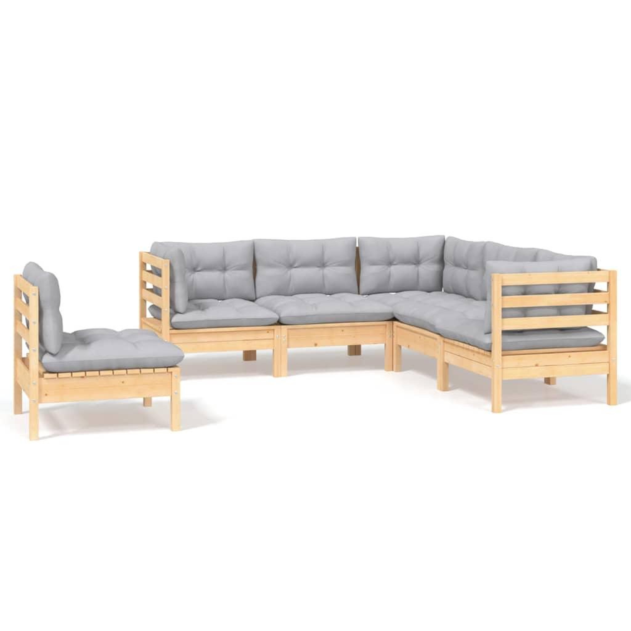 Voir la diapositive 2 : VIDAXL Salon de jardin 5 pcs avec coussins gris bois de pin