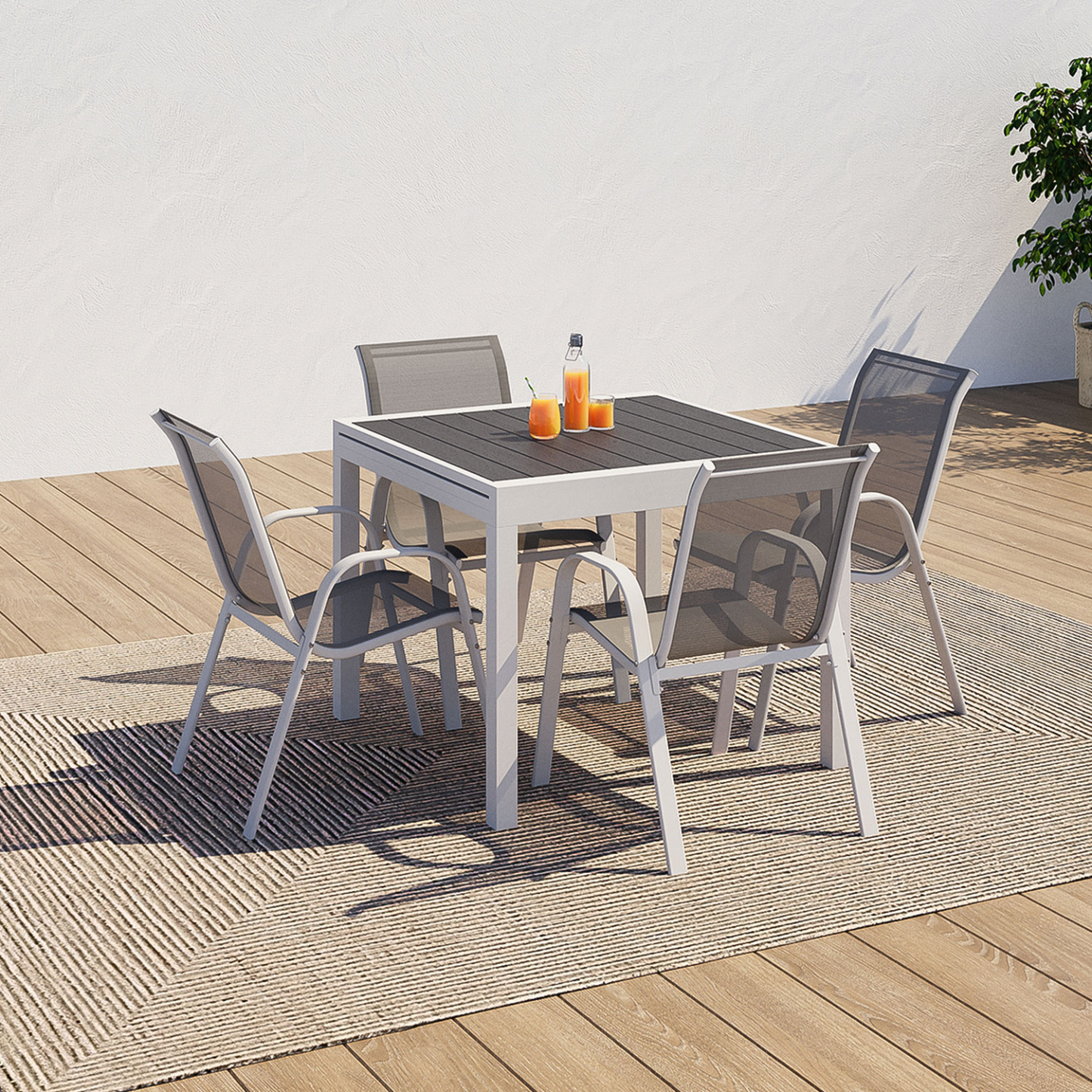 Voir la diapositive 6 : ID MARKET Salon de jardin poly table extensible 90-180 cm et 8 chaises blanc et gris