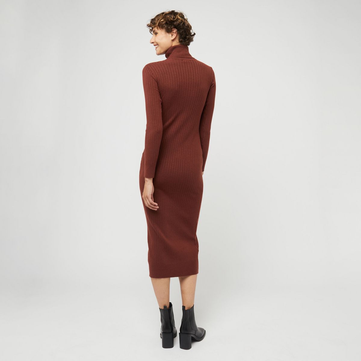 INEXTENSO Robe mi-longue marron femme