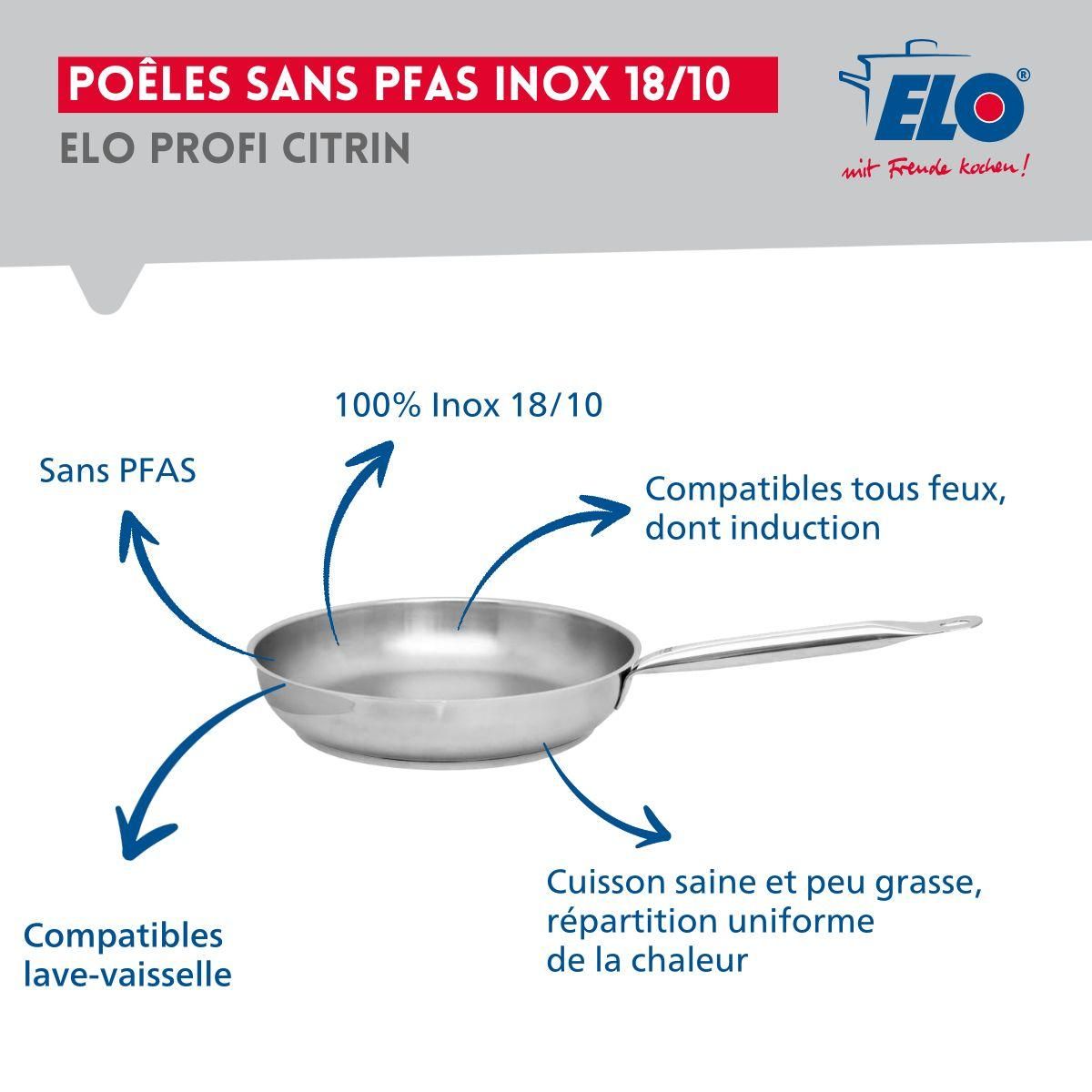 ELO Ensemble de 1 Poêle de cuisson 24 cm et 2 faitouts 16 et 26 cm Elo Profi Citrin
