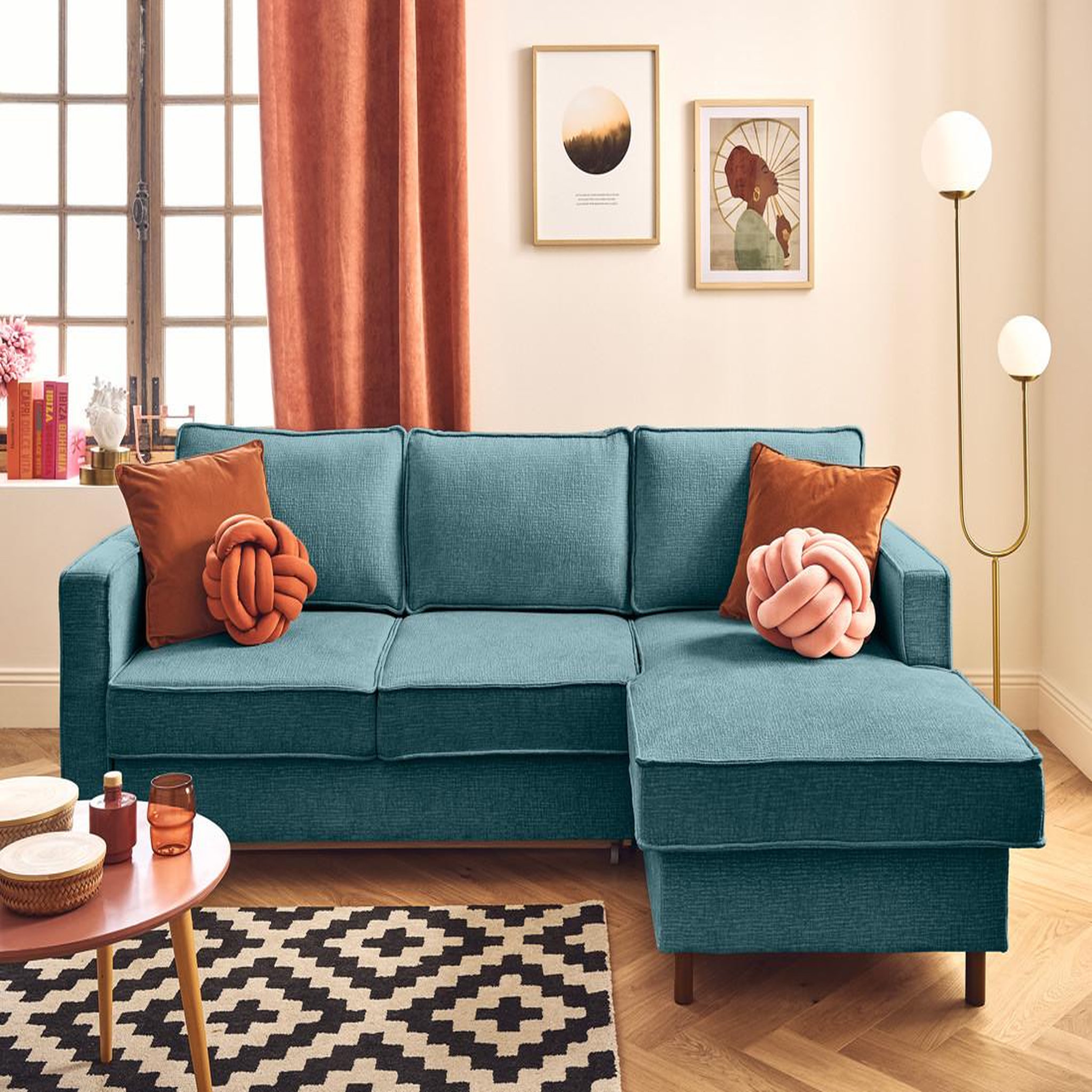 Voir la diapositive 1 : LISA DESIGN Jake - canapé d'angle droit 4 places convertible avec coffre en tissu velours relief