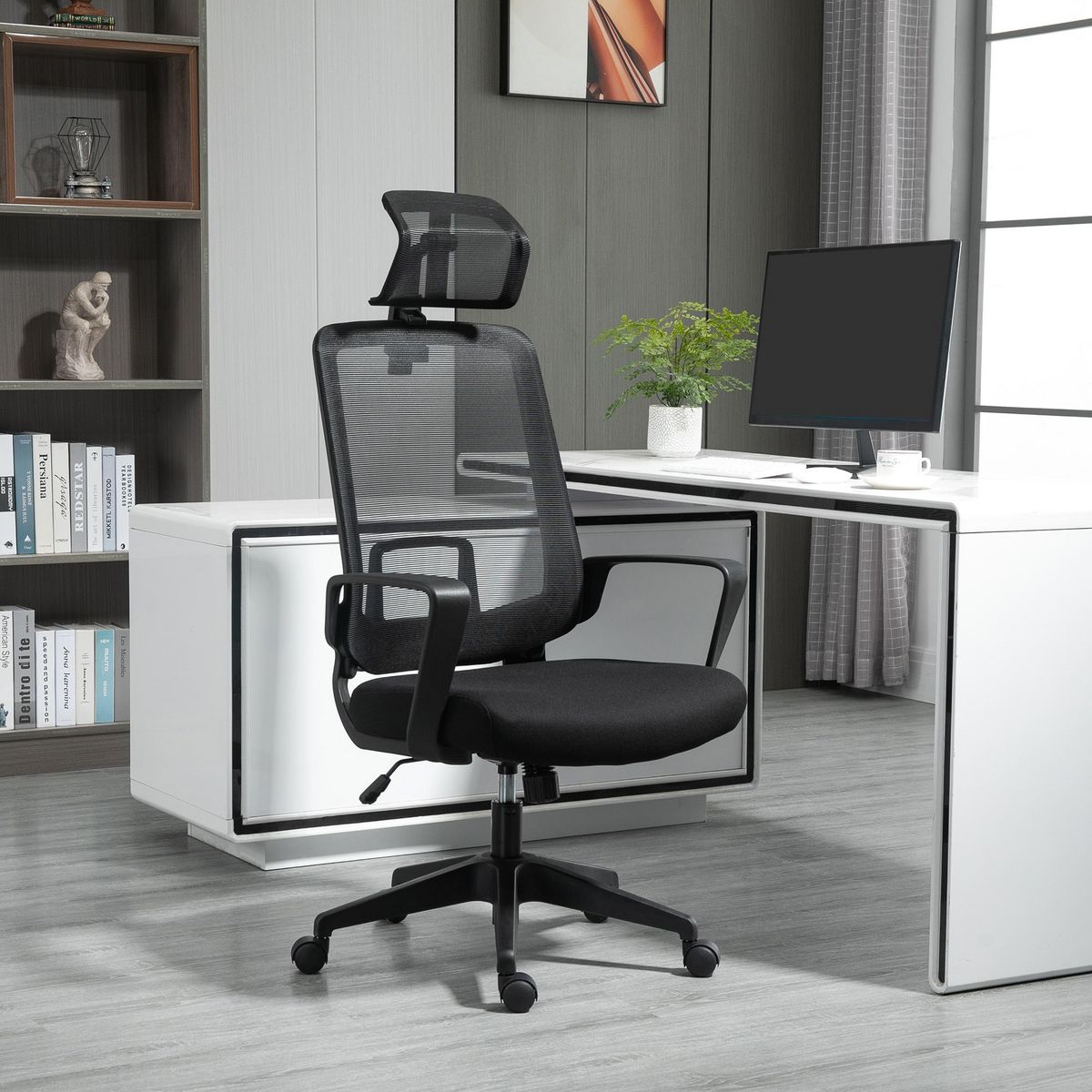 VINSETTO Vinsetto Fauteuil de bureau manager grand confort dossier ergonomique hauteur assise réglable appui-tête tissu maille noir