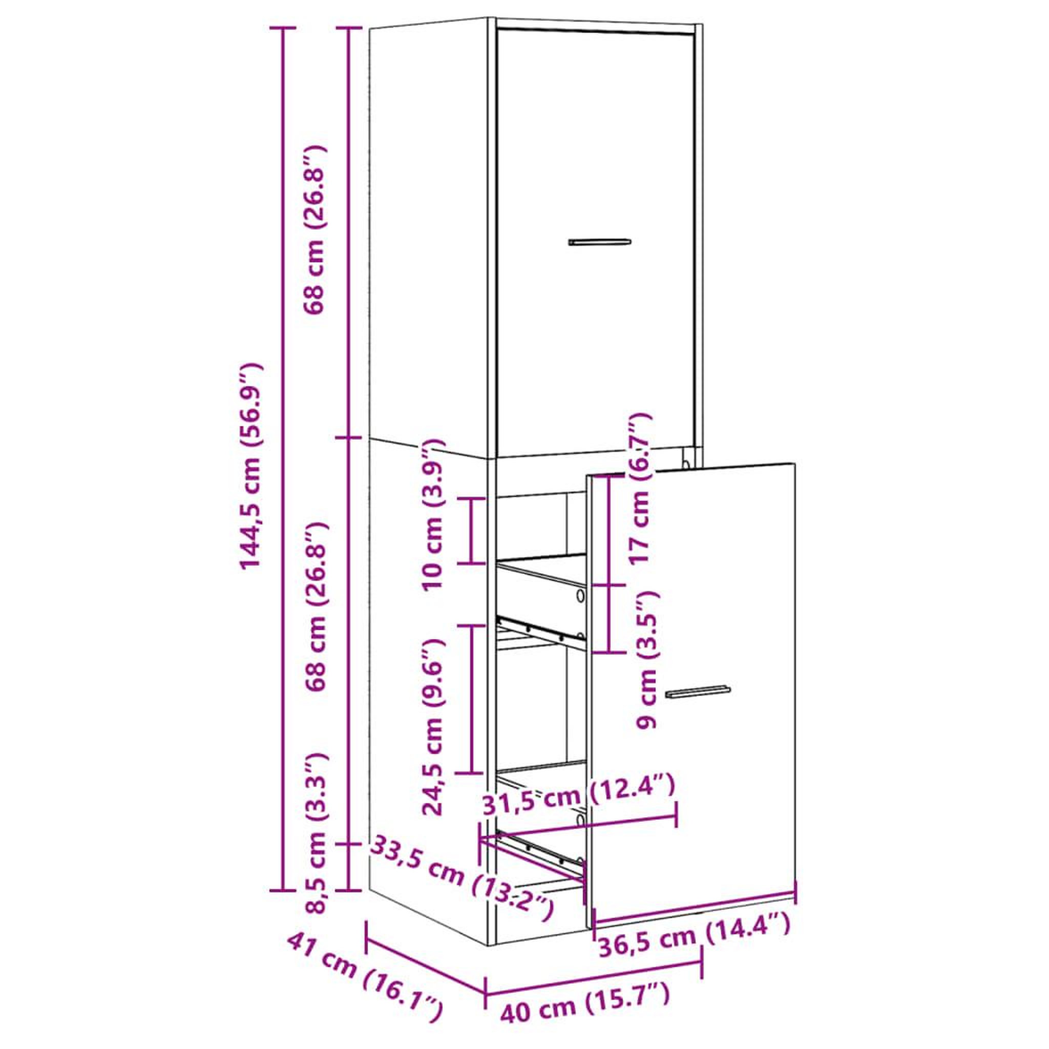 Voir la diapositive 6 : VIDAXL Armoire apothicaire chene marron 40x41x144,5 cm bois ingenierie