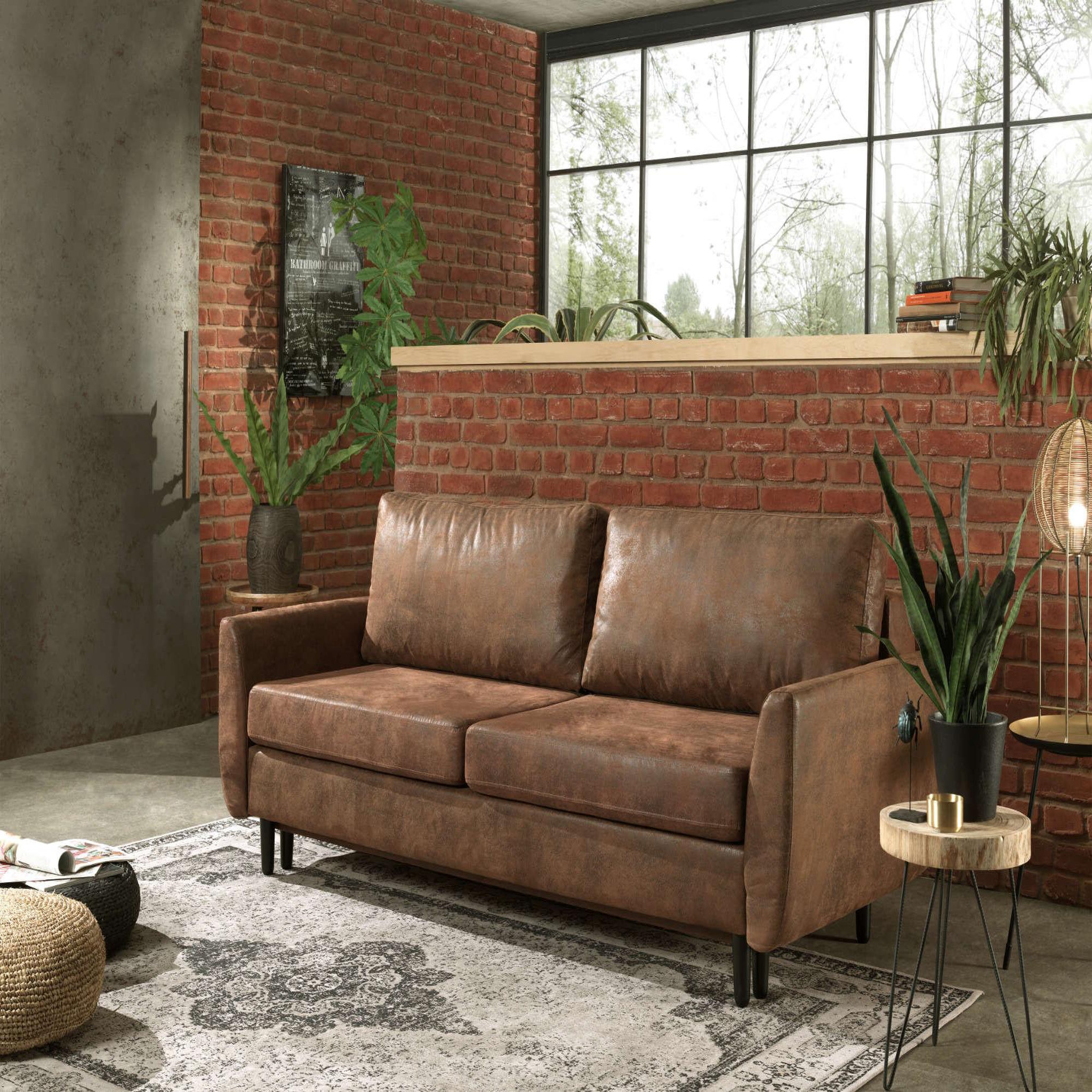 Voir la diapositive 4 : BEST MOBILIER Dan - canapé droit 3 places convertible - style industriel - avec coffre de rangement