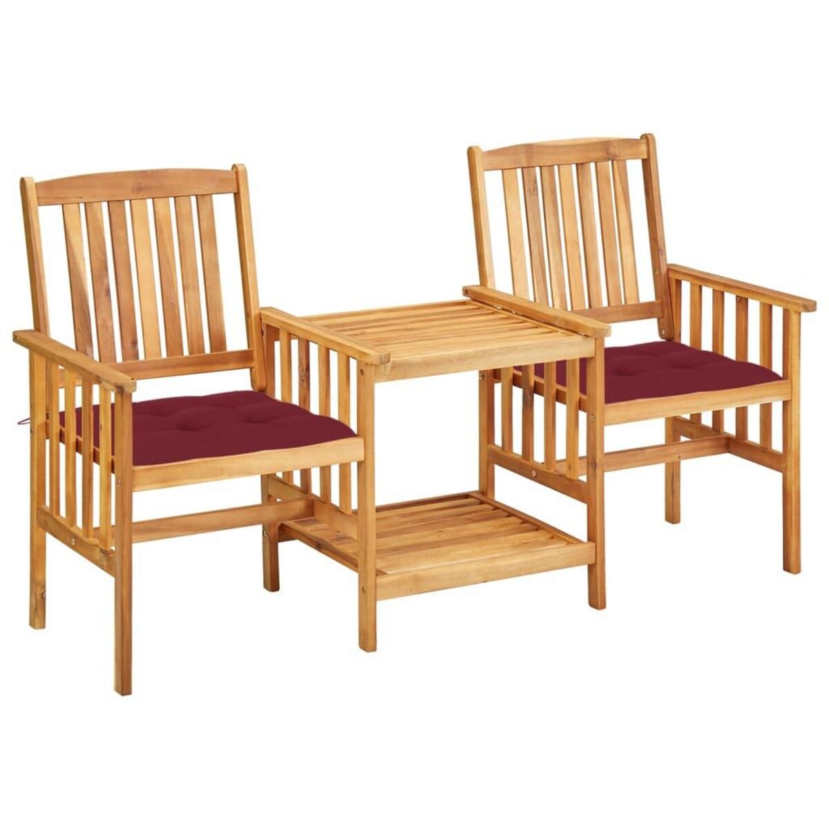 VIDAXL Chaises de jardin avec table a the et coussins Acacia solide