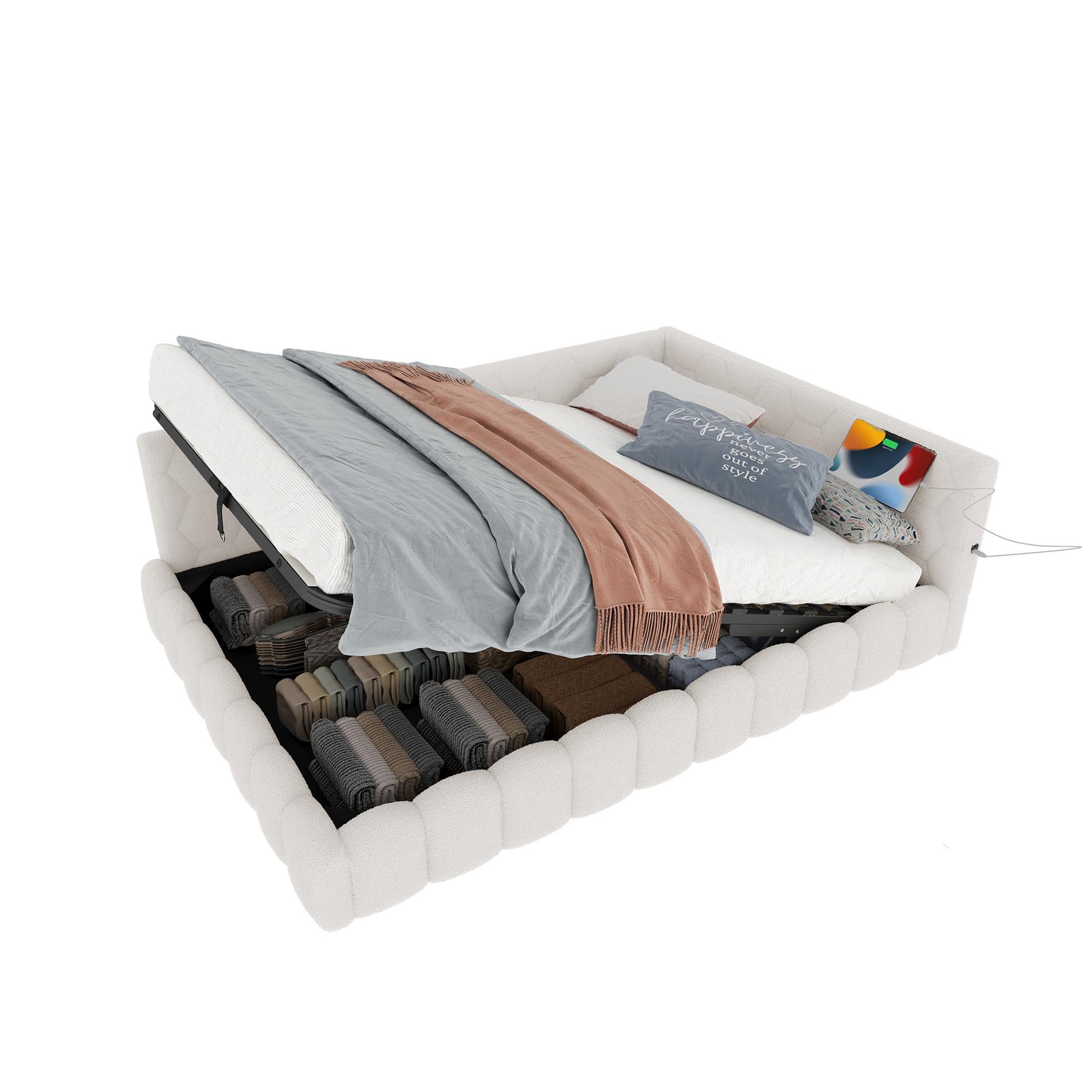 Voir la diapositive 1 : MERAX Lit coffre rembourré 90x200cm