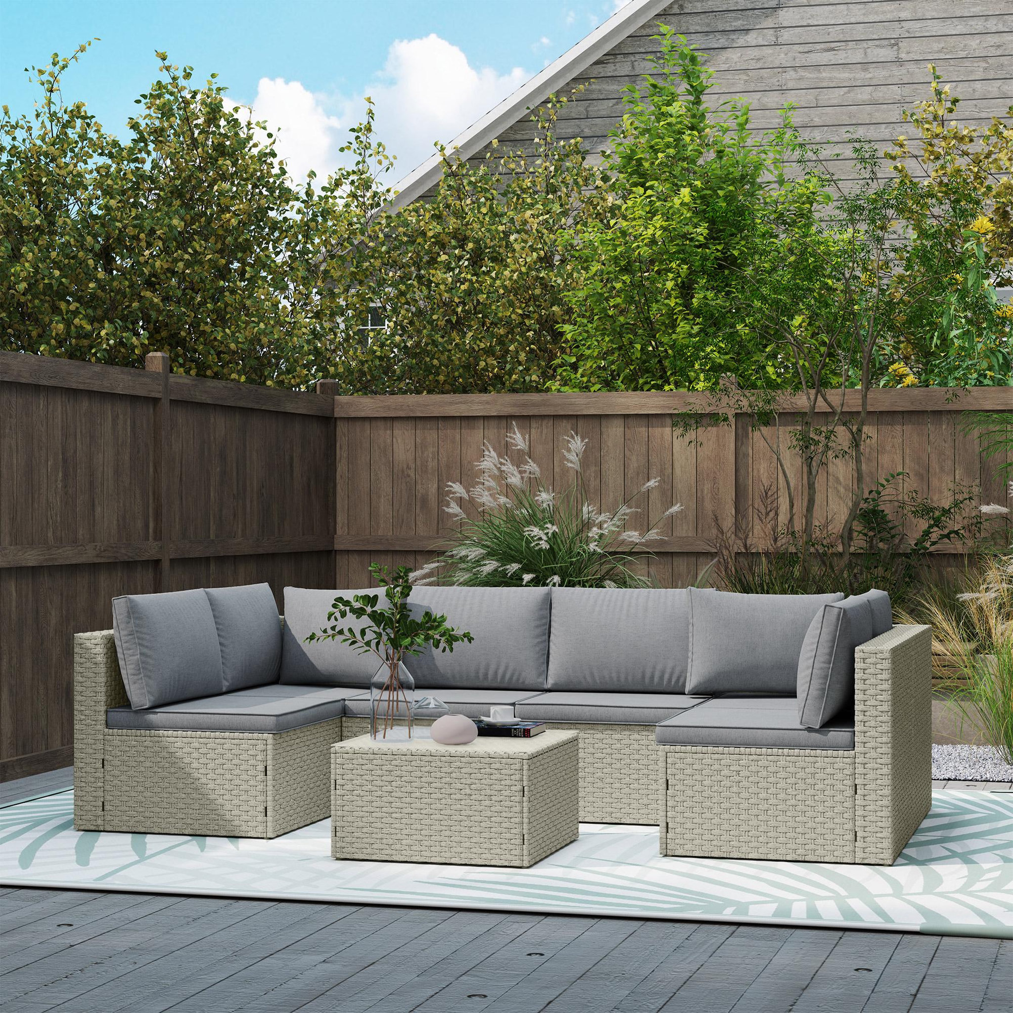 Voir la diapositive 2 : OUTSUNNY Ensemble salon de jardin modulable 6 personnes avec table basse résine tressée effet rotin gris