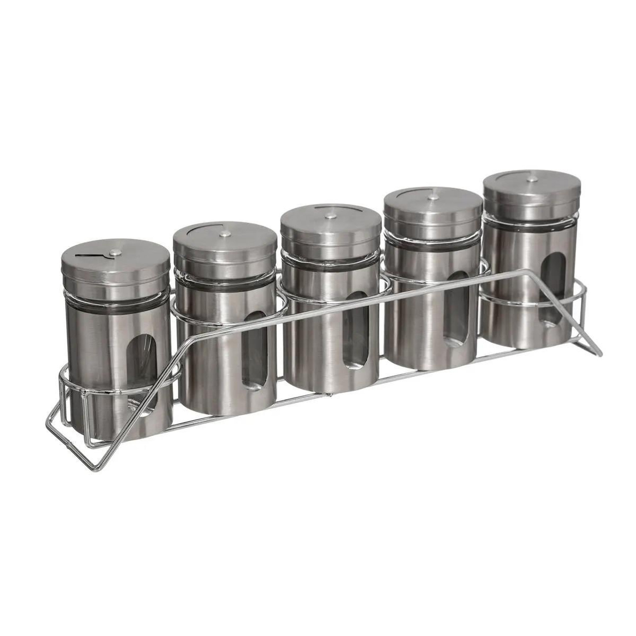 FIVE Lot de 5 pots à épices  rack  28cm argent