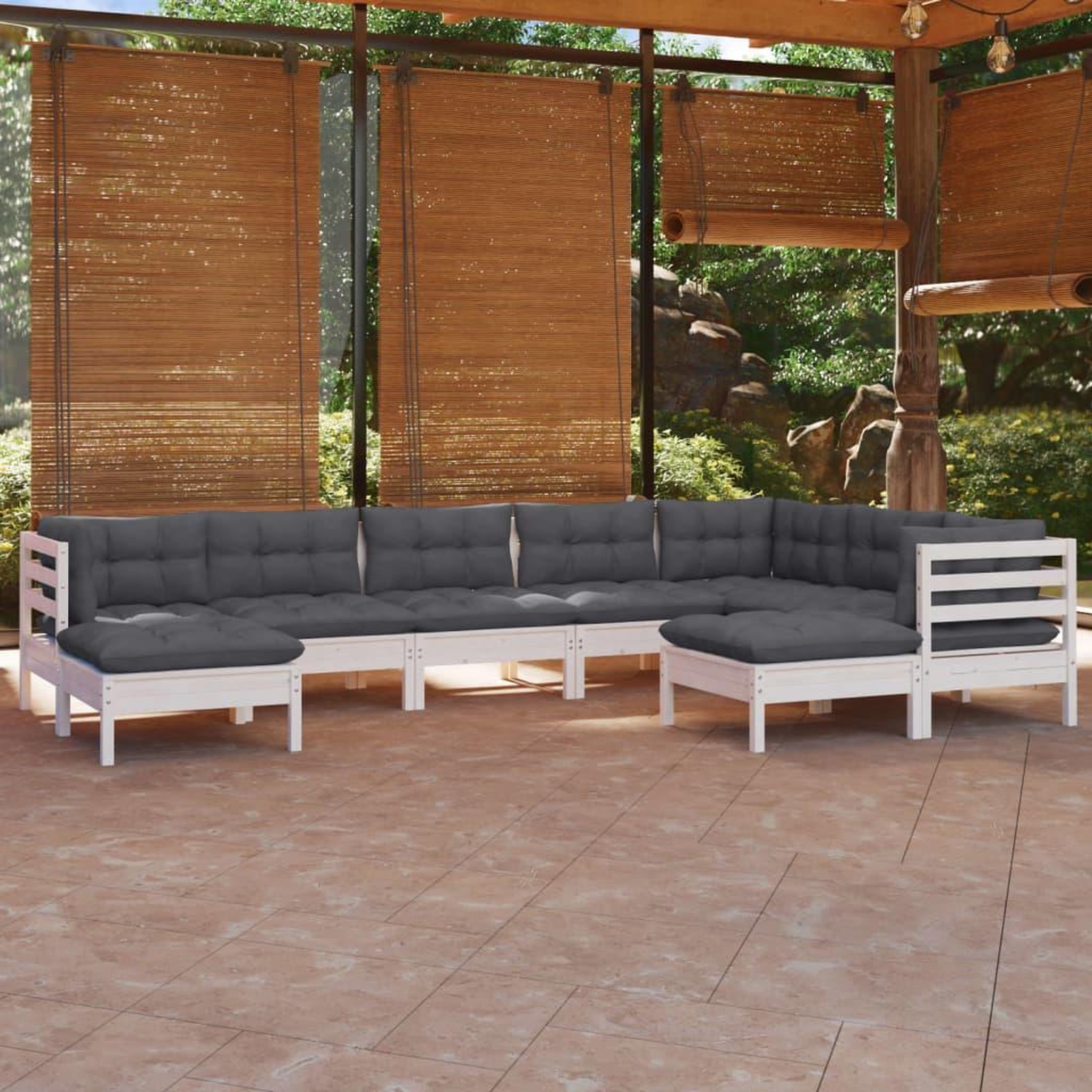 VIDAXL Salon de jardin 9 pcs avec coussins blanc bois de pin massif