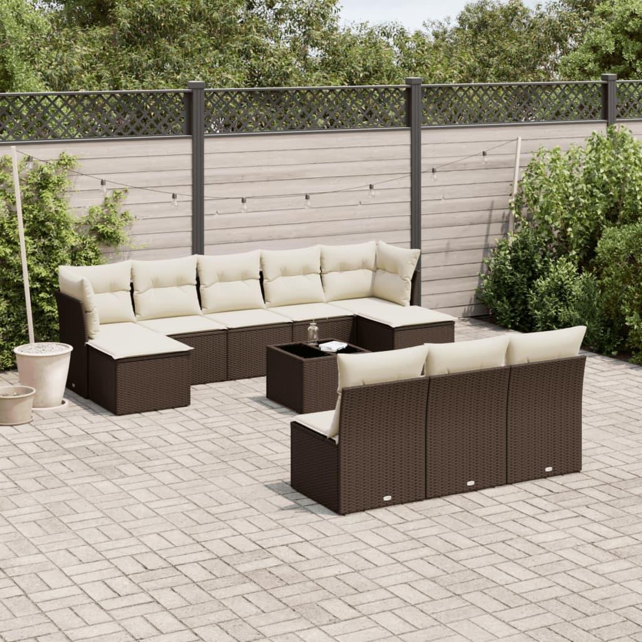 VIDAXL Salon de jardin et coussins 11 pcs marron resine tressee